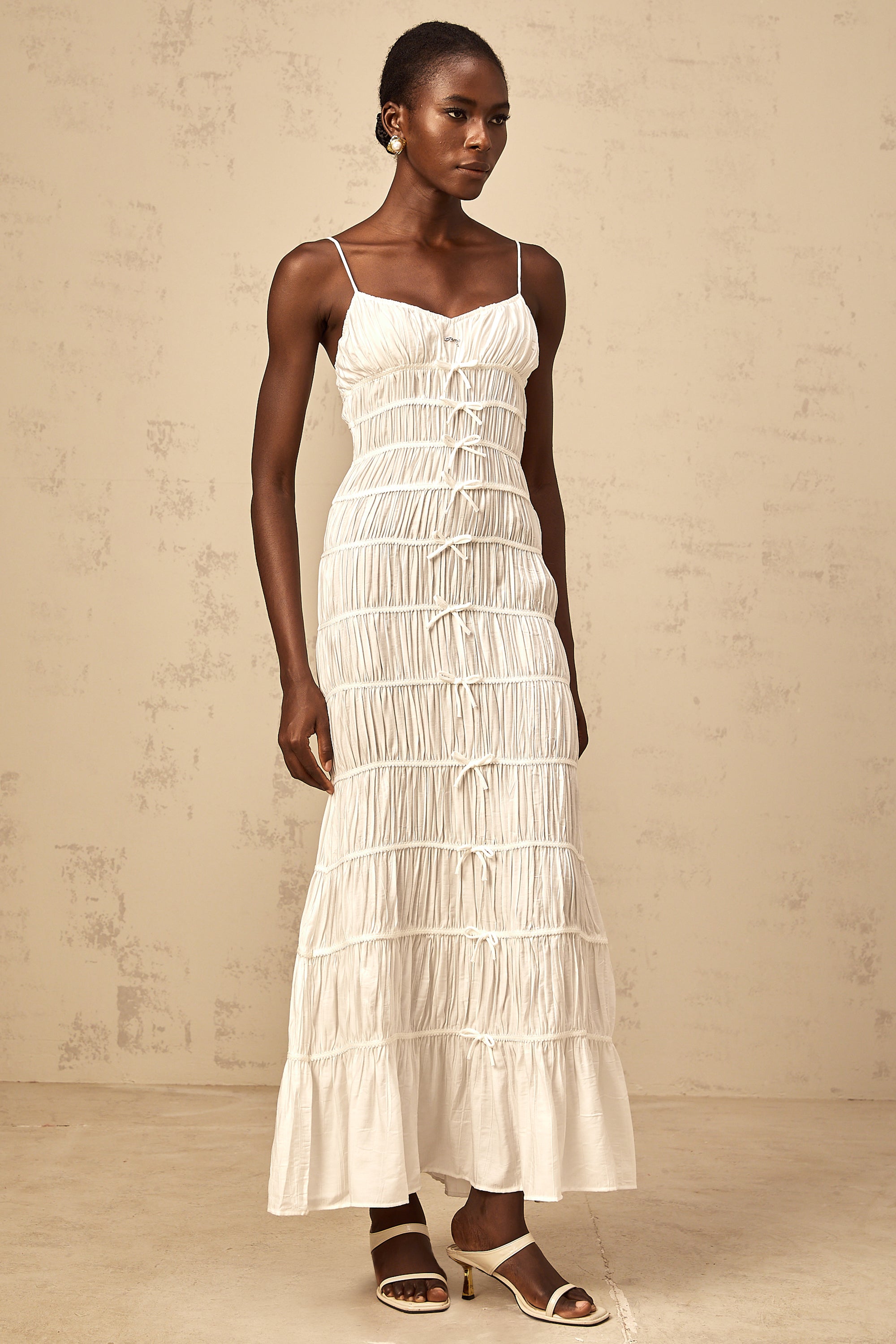 Aglaé white bowknot smocked maxi dress