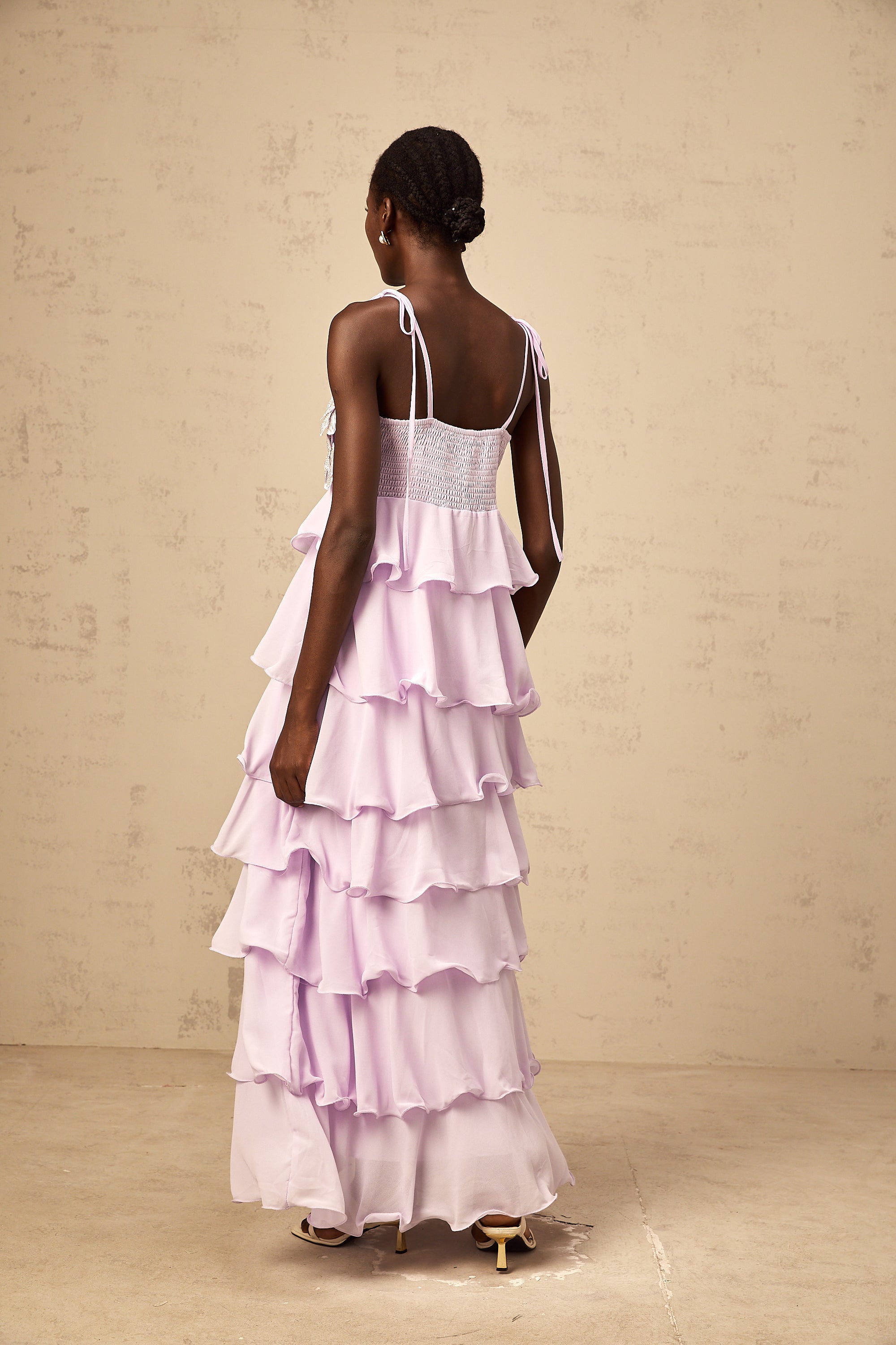 Wilhelmine purple sequined 3d-petal tiered maxi dress (Final Sale-US Only)