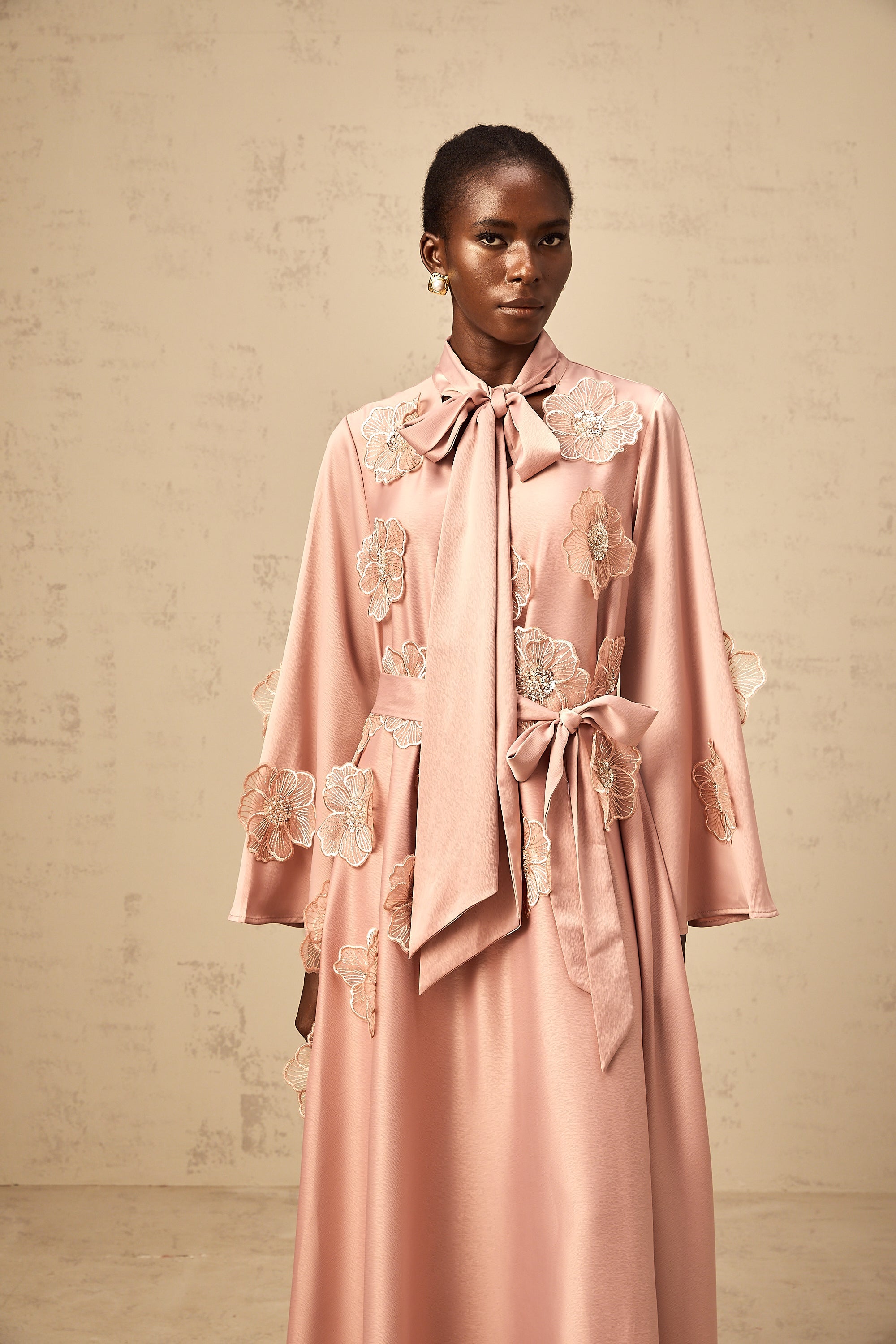 Orane tied floral-applique flared midi dress in Pink