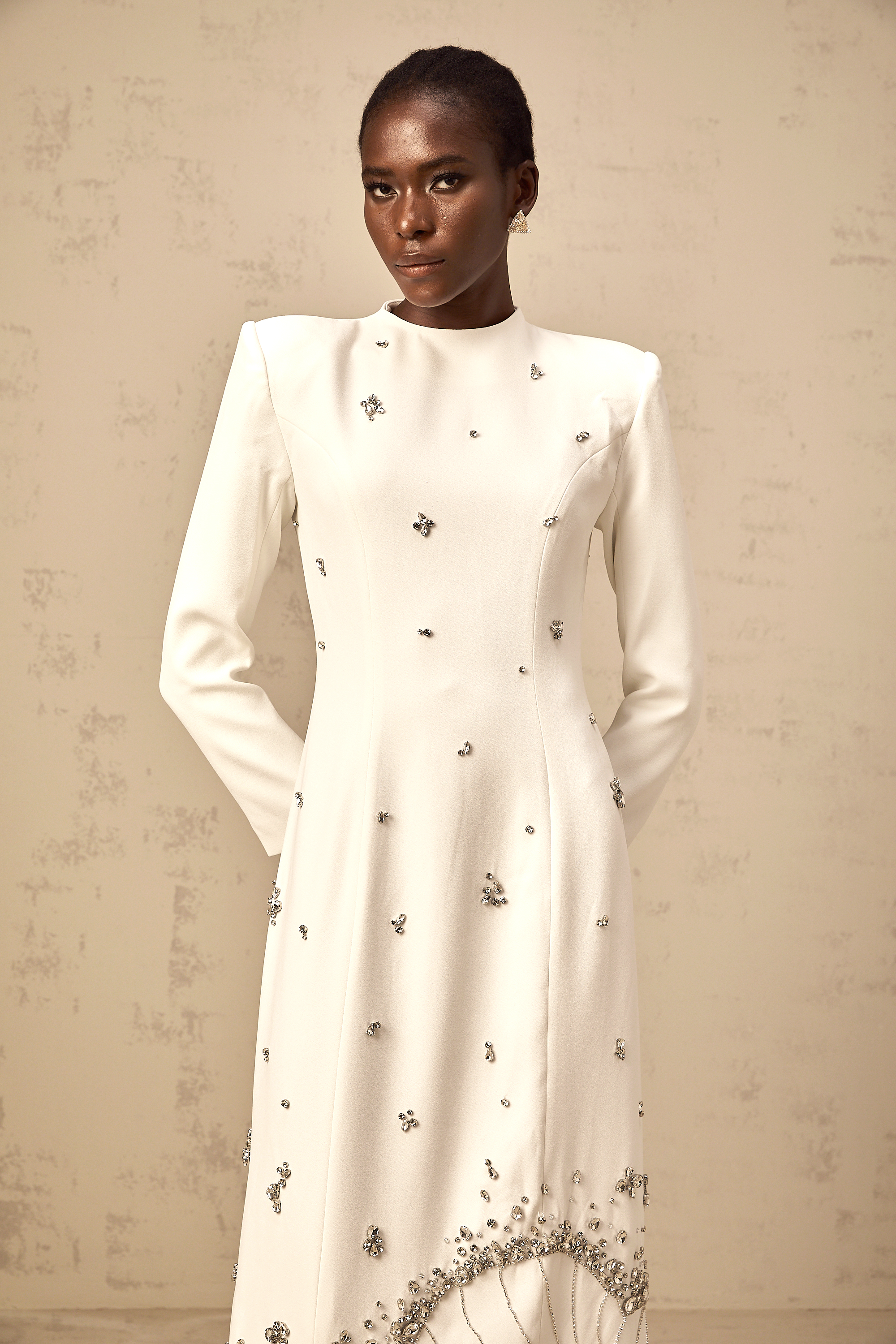 Daphné white lotus-motif embellished maxi dress