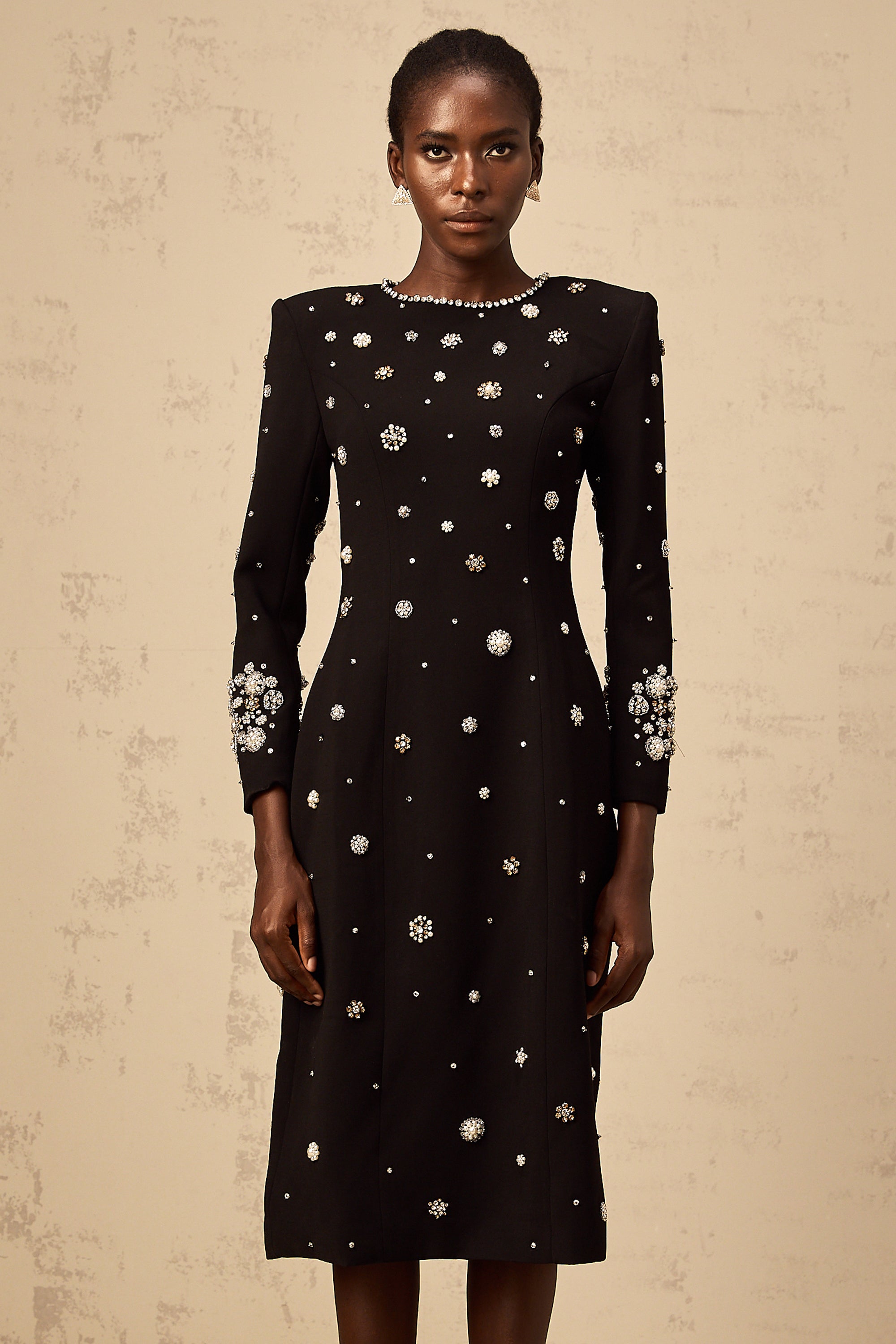 Gaëlle black dart-detail embellished midi dress (Final Sale-US Only)