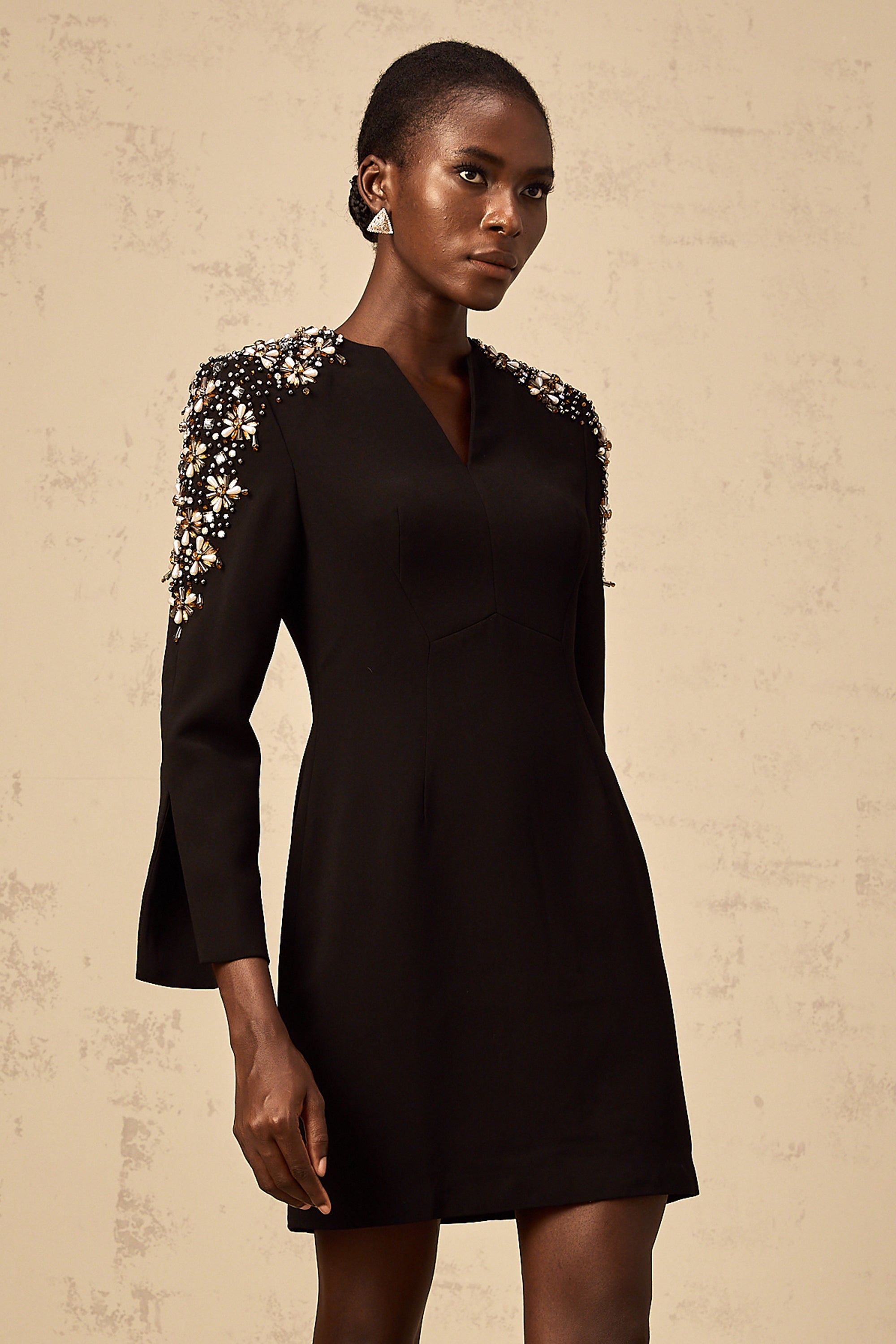 Béatrice black split-neck embellished mini dress  (Final Sale-US Only)