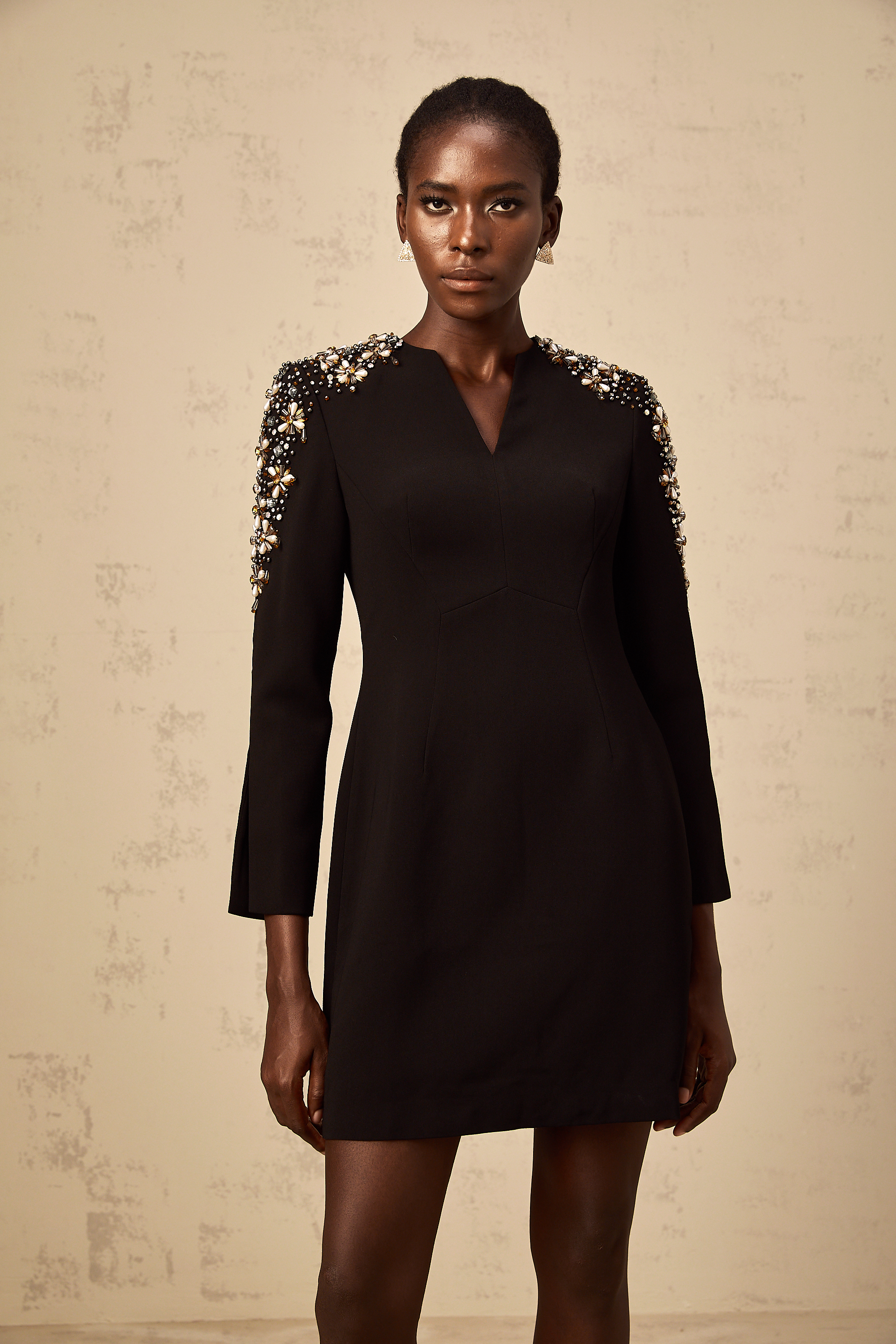 Béatrice black split-neck embellished mini dress  (Final Sale-US Only)