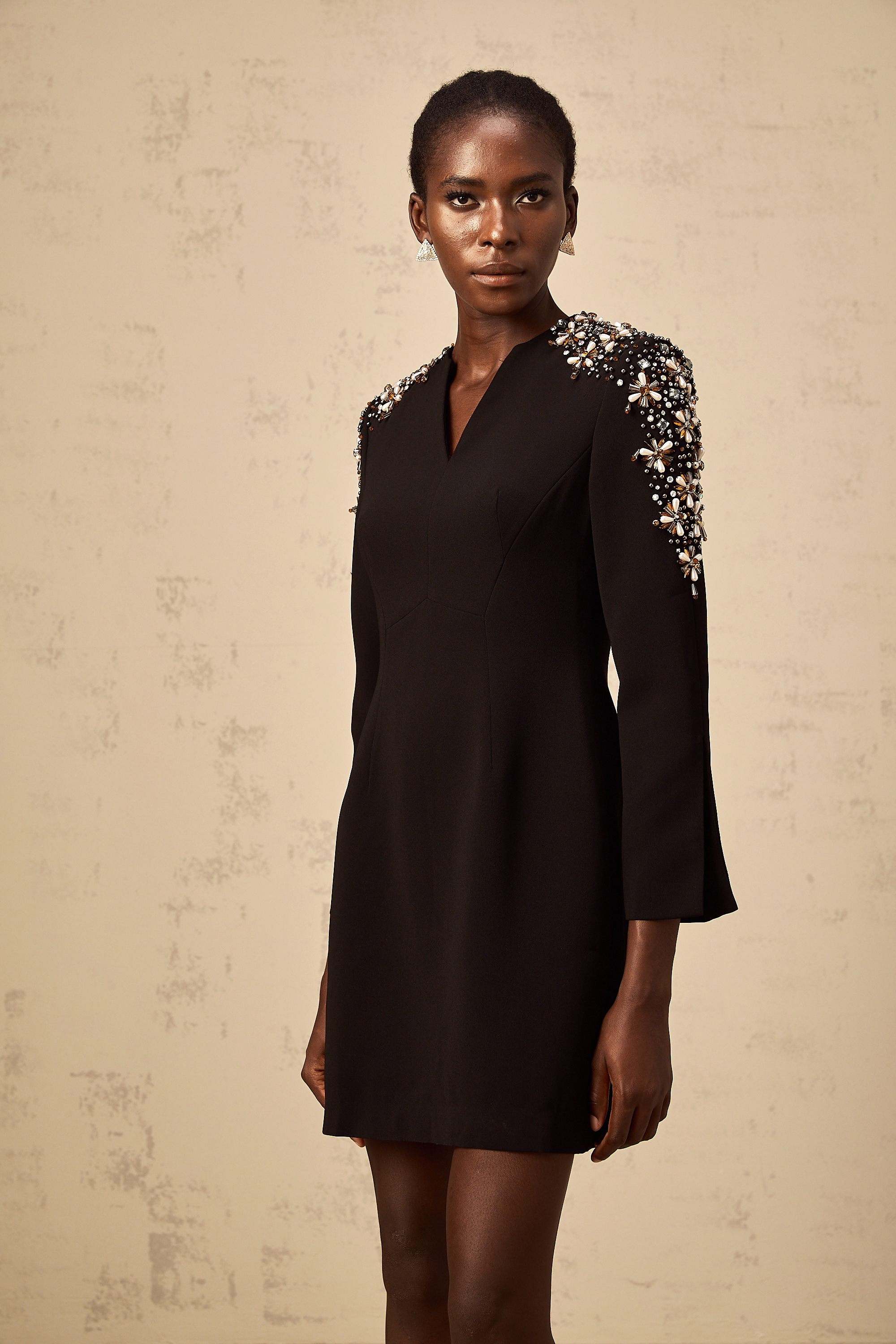 Béatrice black split-neck embellished mini dress  (Final Sale-US Only)