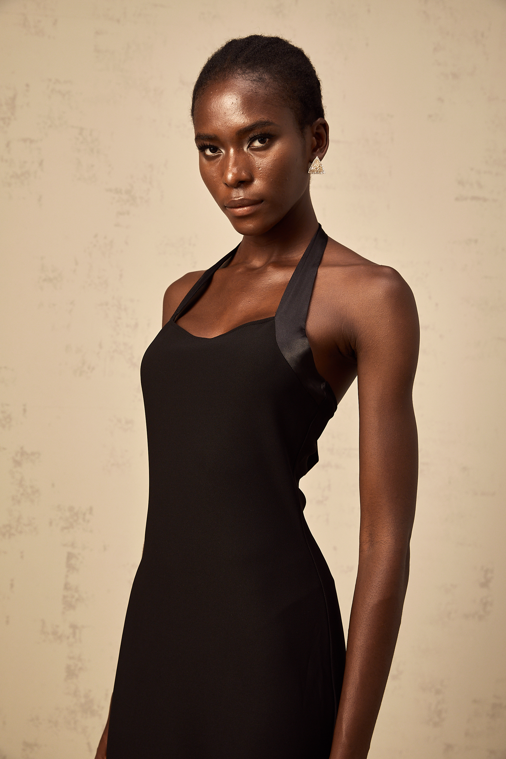 Alizée black halterneck bubble-hem midi dress