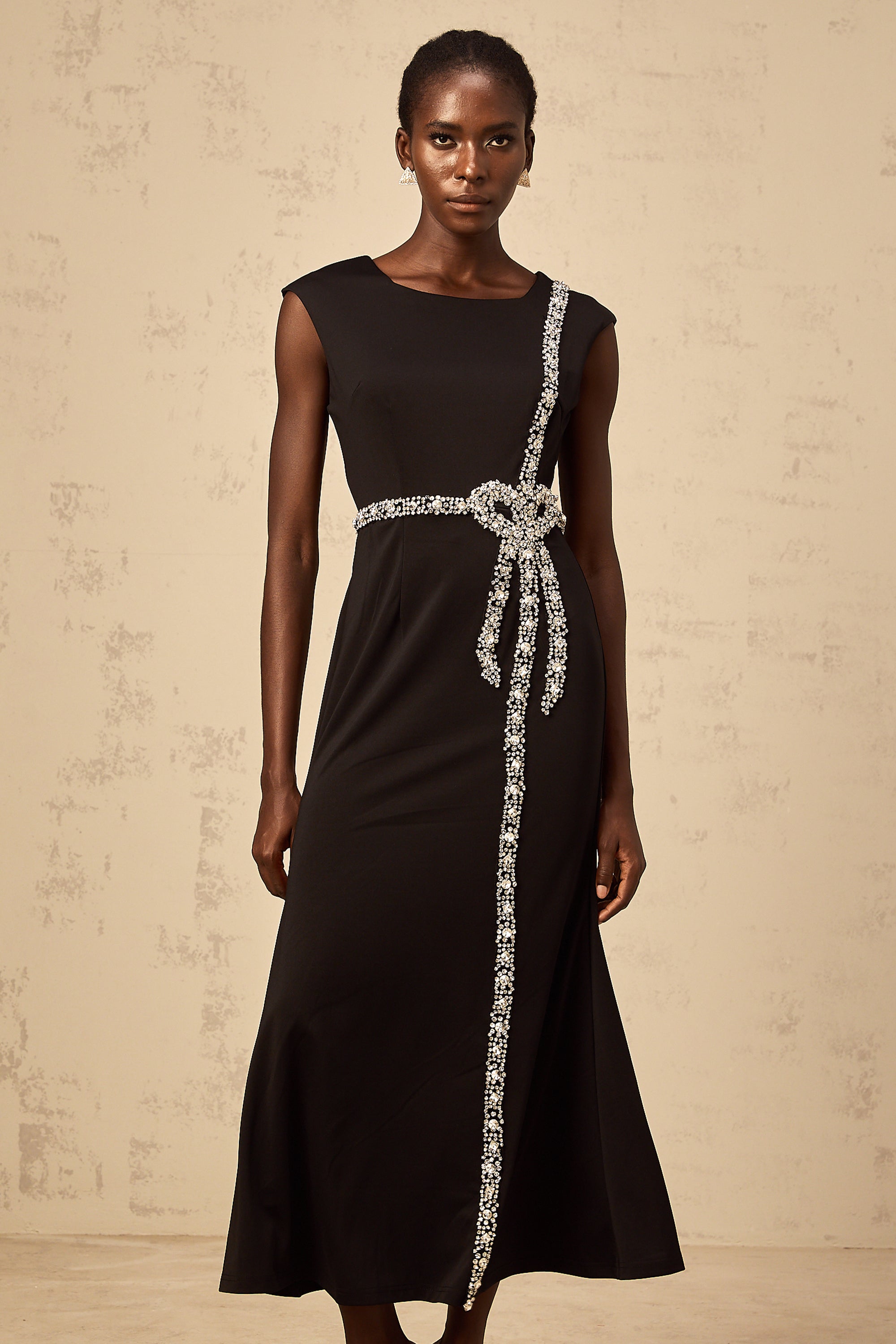 Paloma black bow embellished mermaid midi dress (Final Sale)