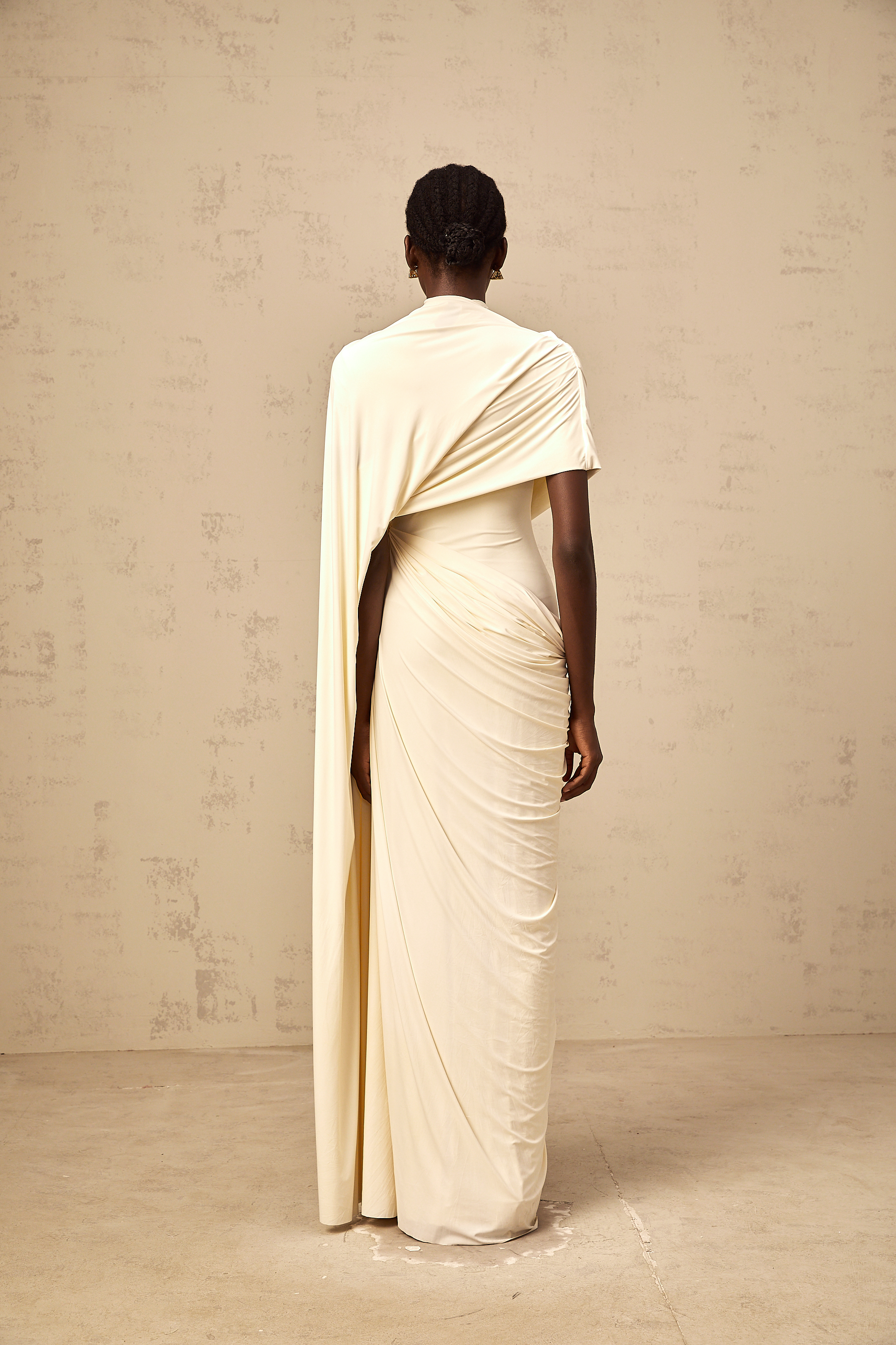 Priscille asymmetrical draped cape & dress matching set in White
