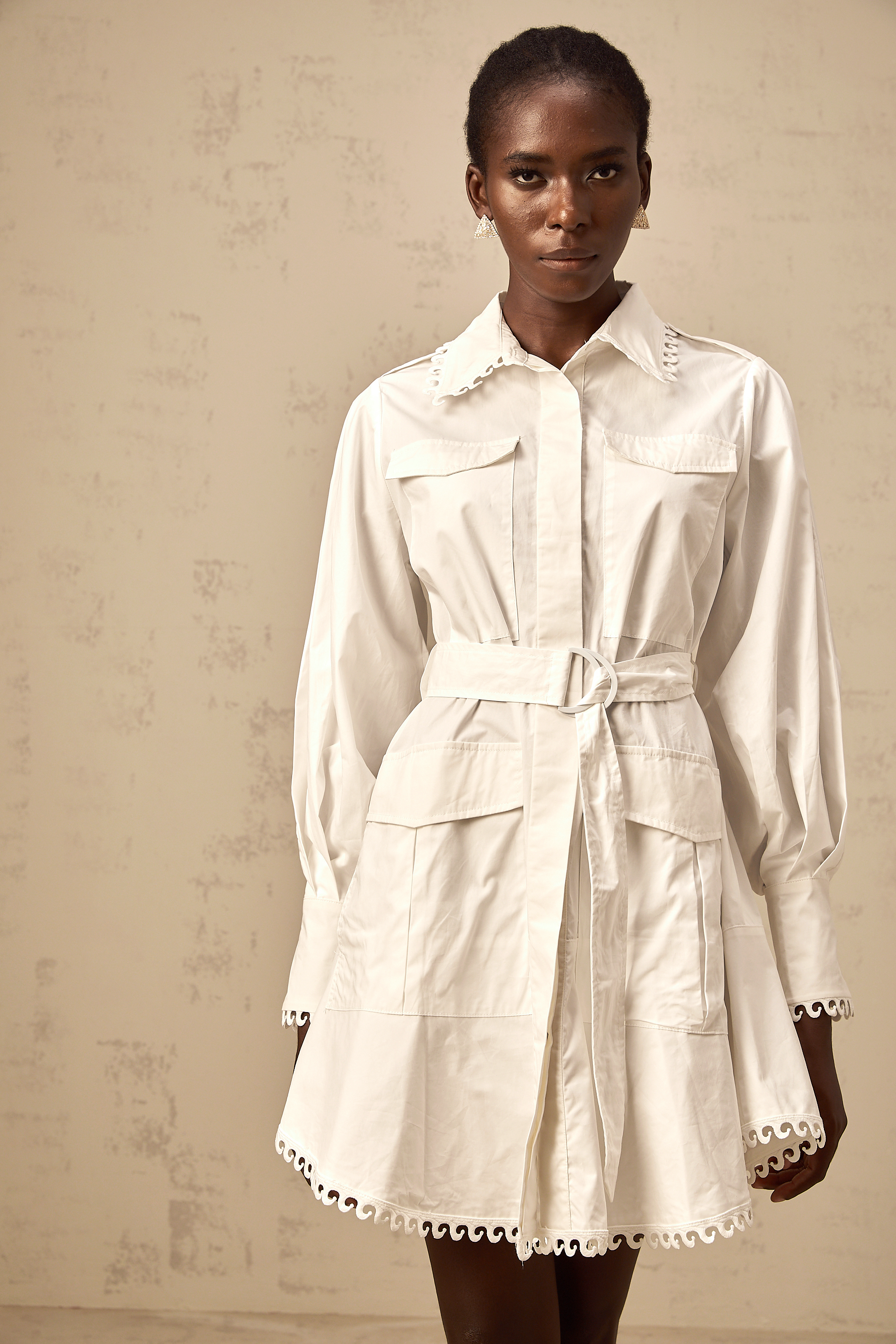 Clémence white belted mini shirt dress