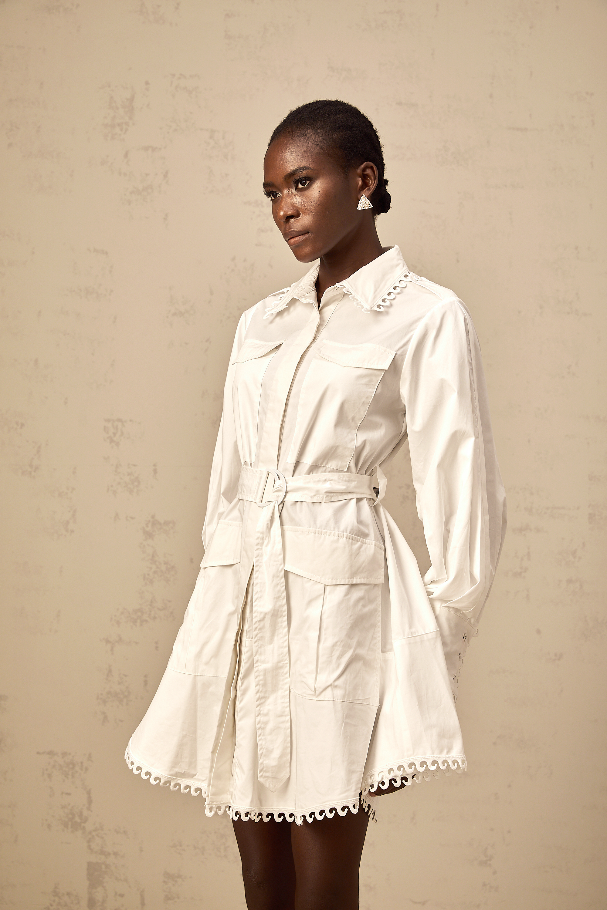 Clémence white belted mini shirt dress