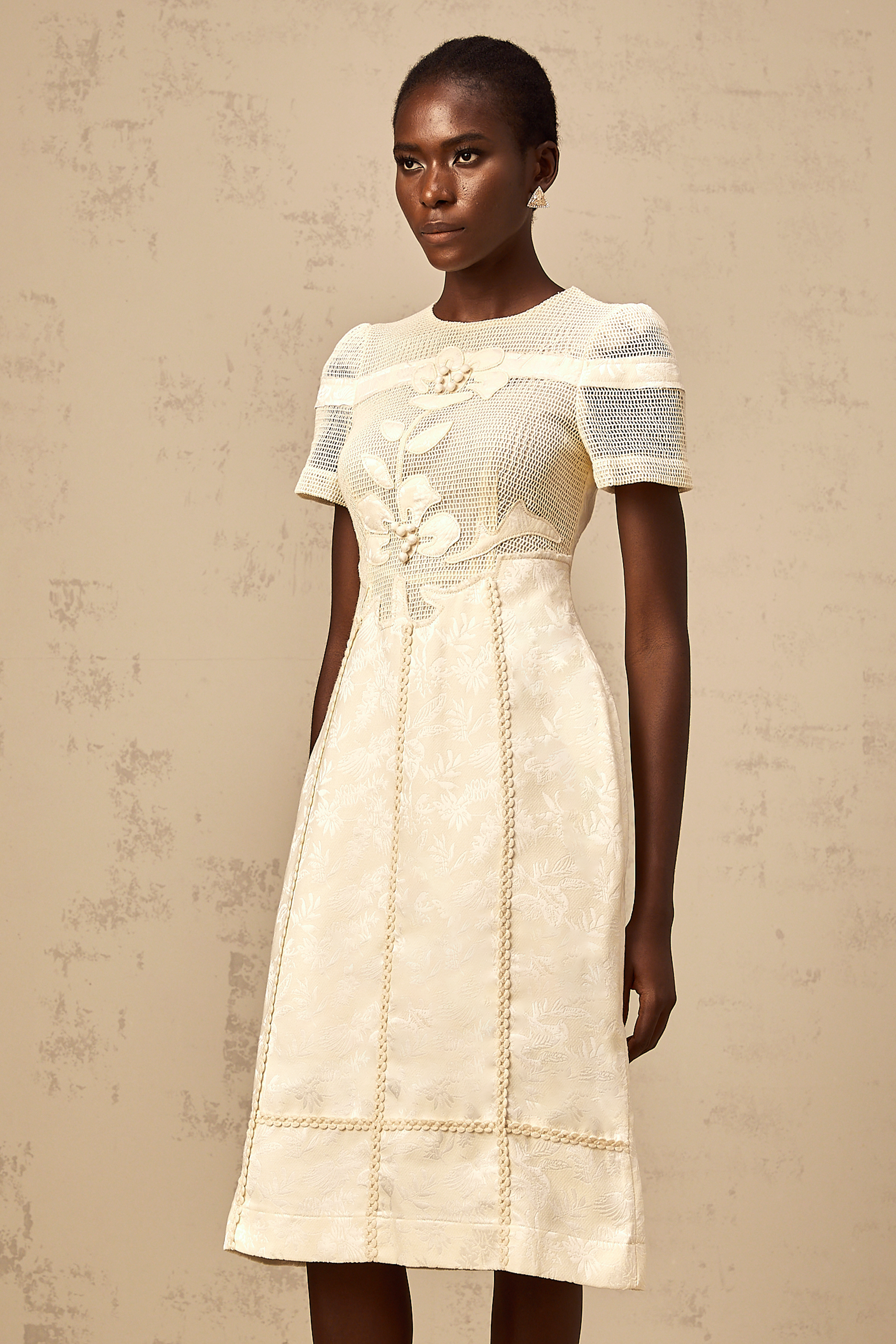 Diane floral embroidered openwork midi dress