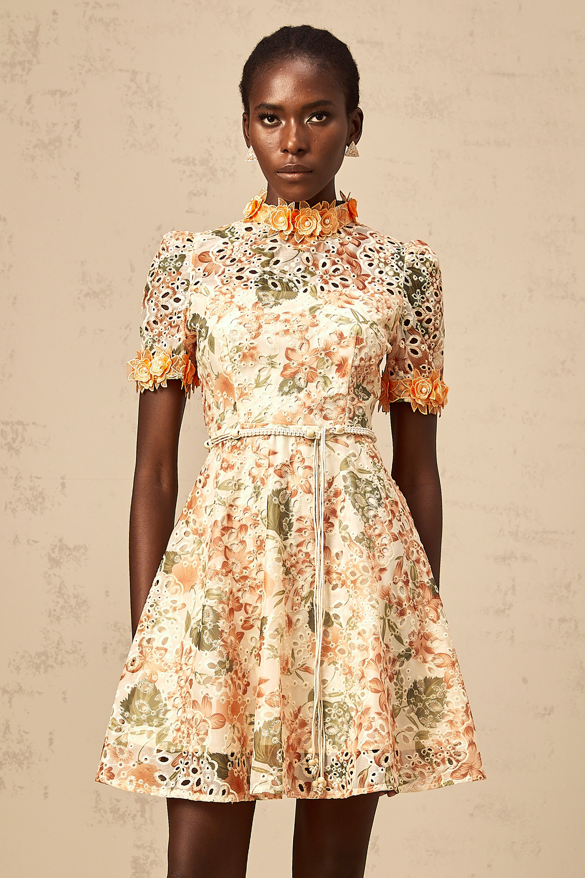 Lilou orange flower-embroidered embellished mini dress (Final Sale-US Only)