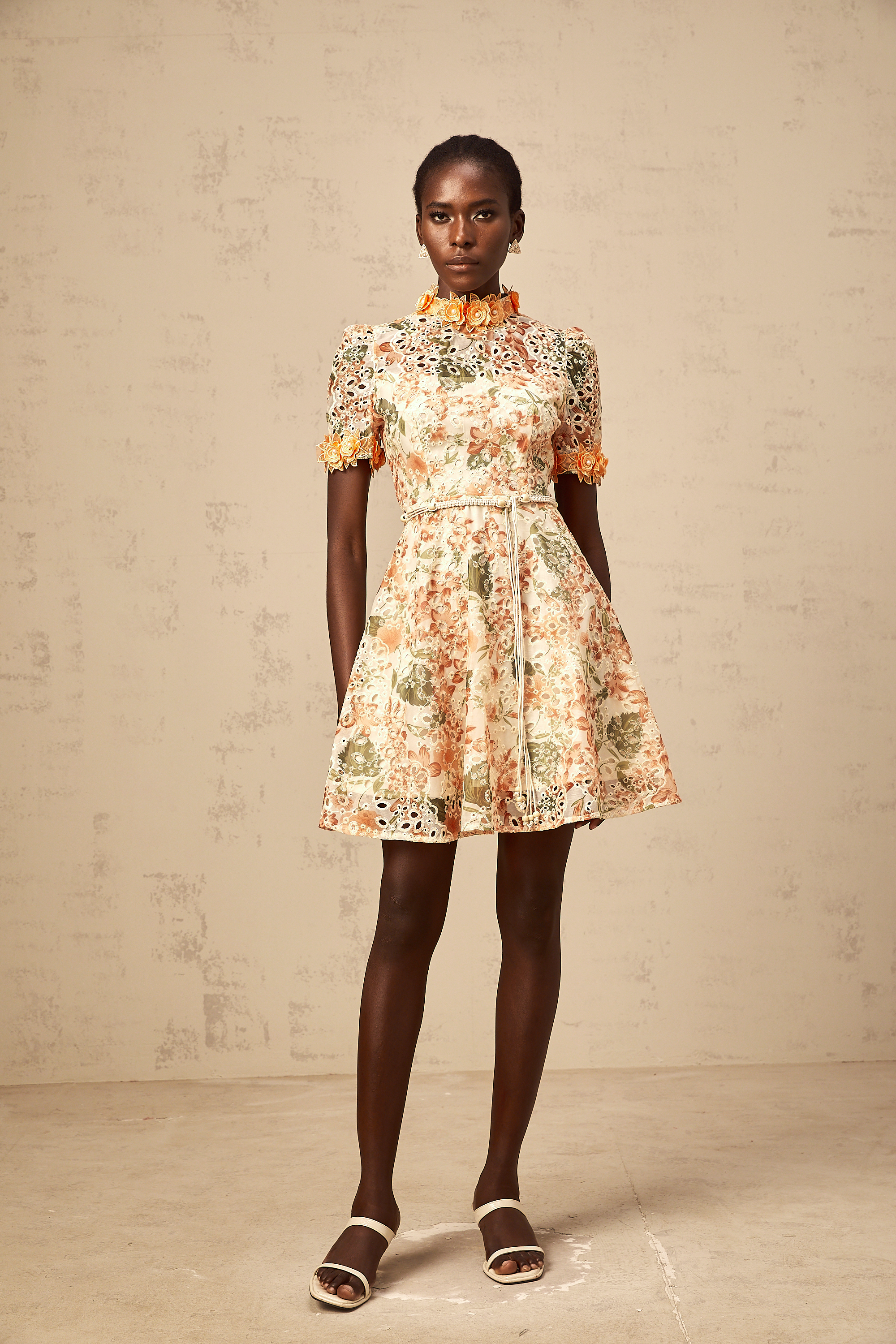 Lilou orange flower-embroidered embellished mini dress (Final Sale-US Only)