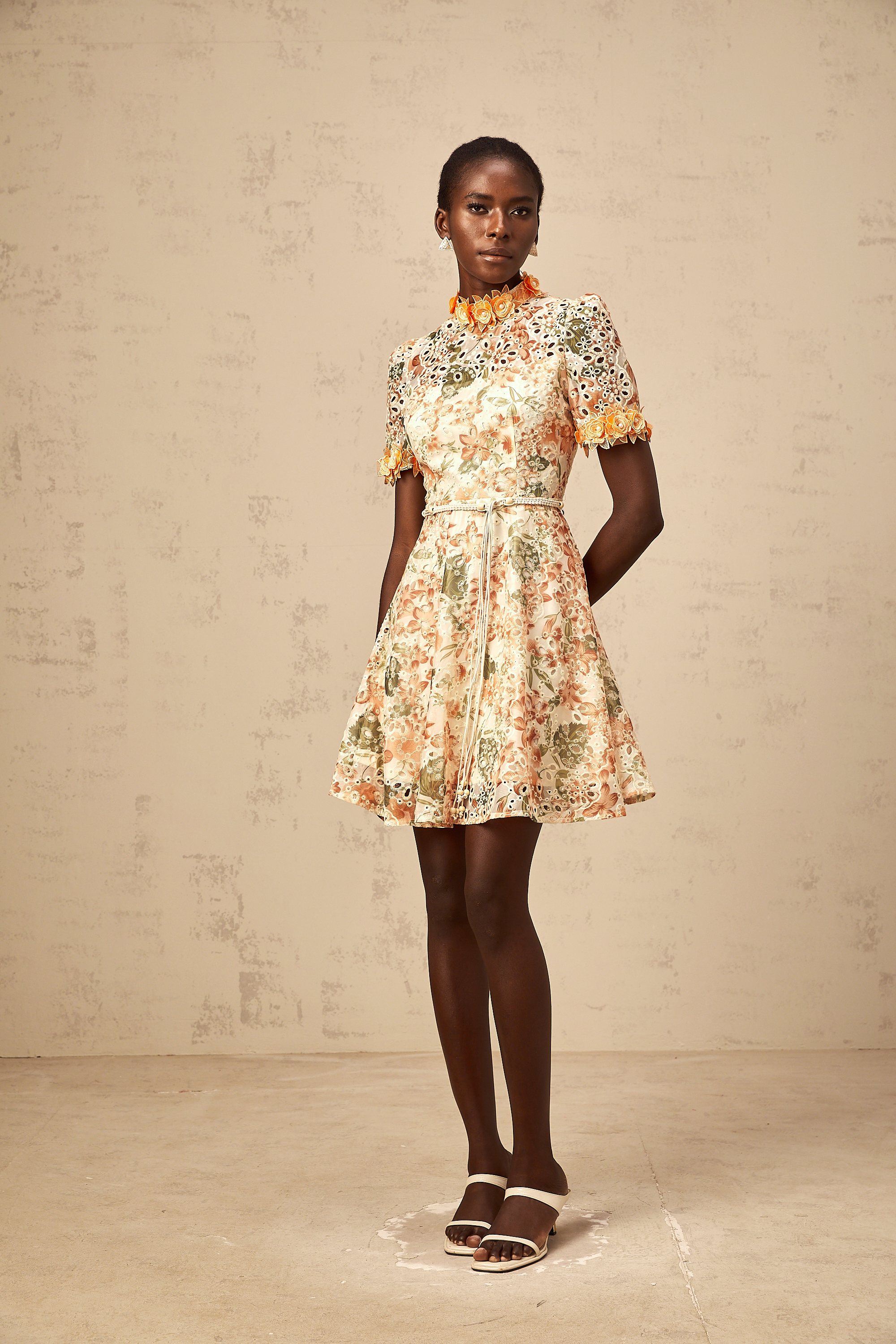 Lilou orange flower-embroidered embellished mini dress (Final Sale-US Only)