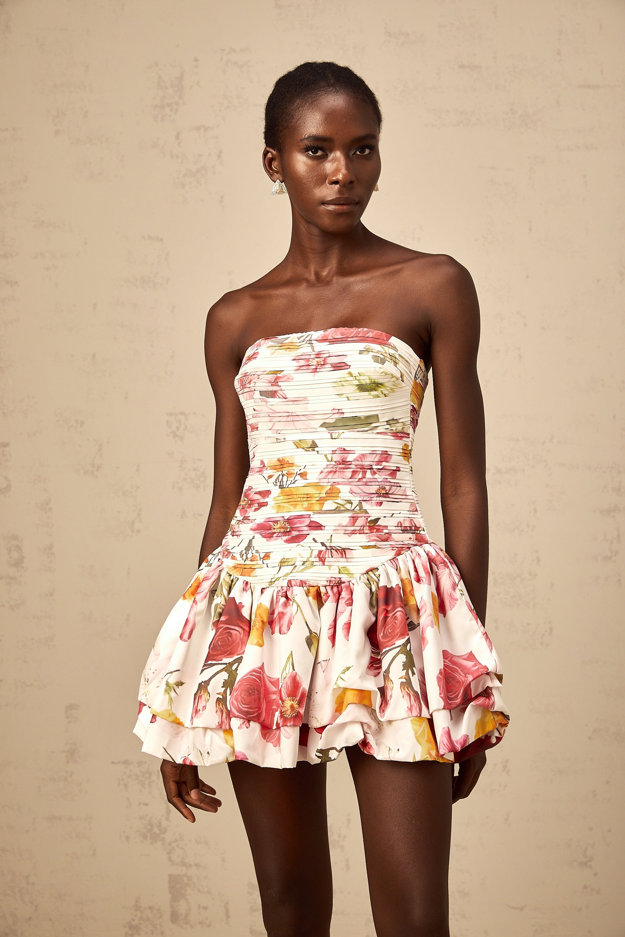 Inès pink floral-print smocked mini dress