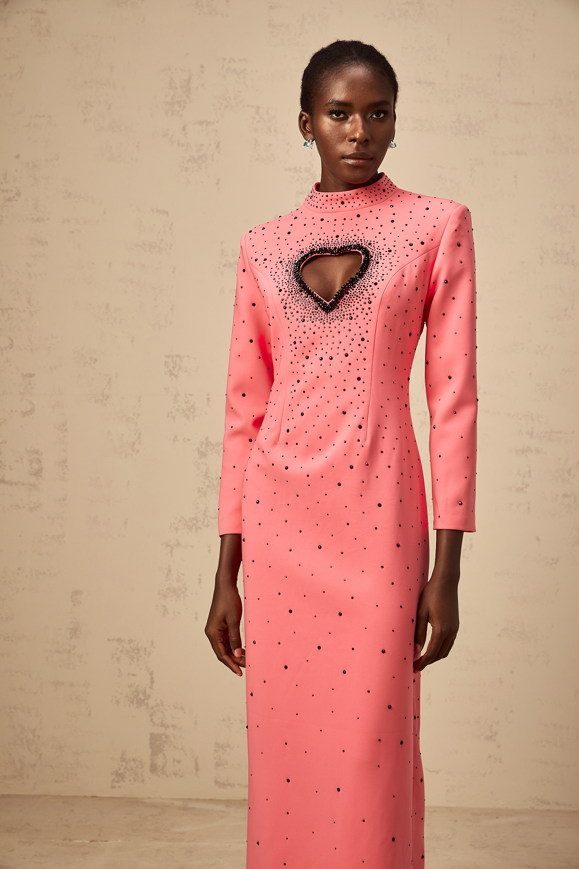 Zélie pink heart cut-out embellished maxi dress