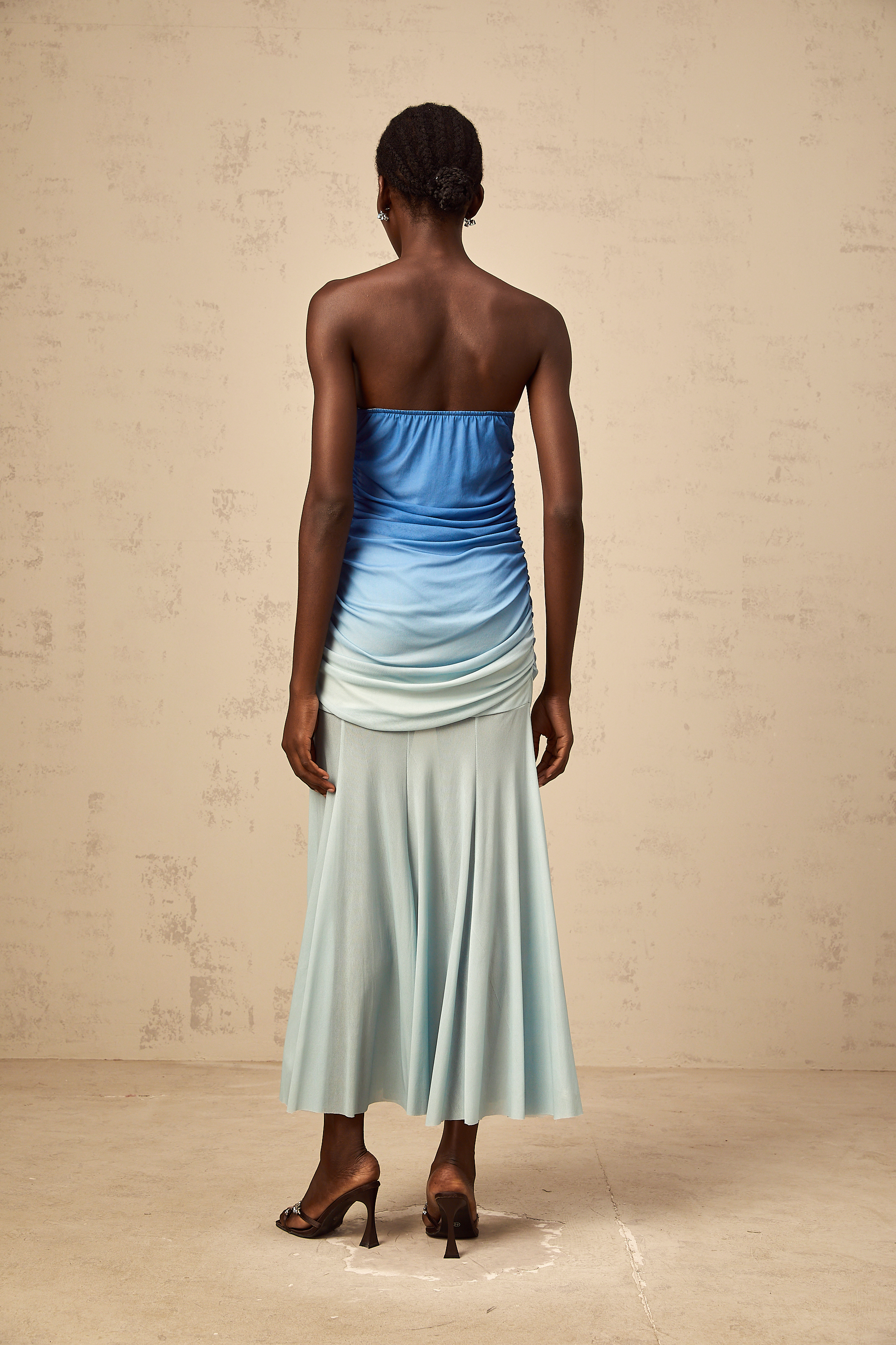 Océane blue gradient mesh midi dress