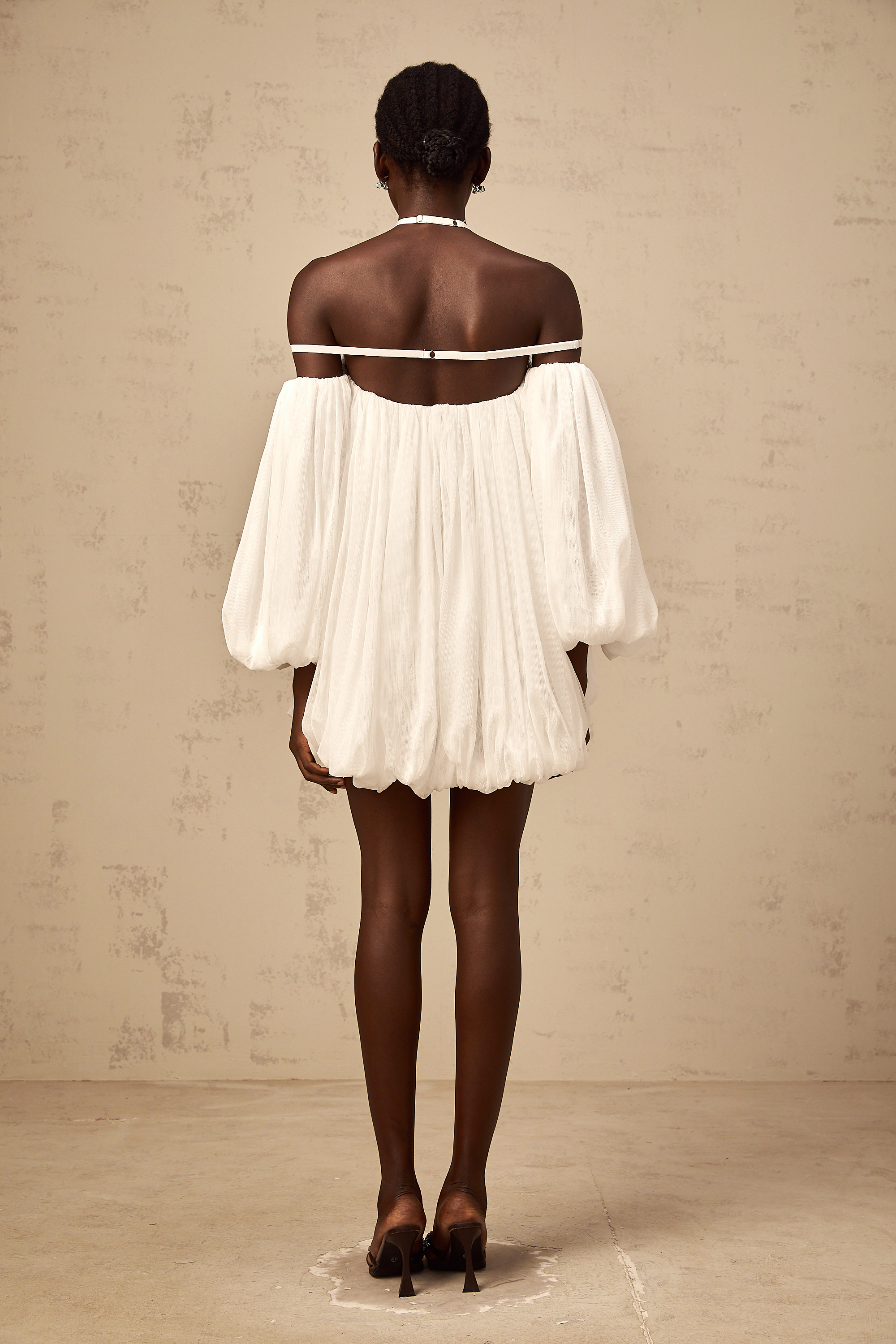 Hortense white floral-appliqué pleated tulle mini dress