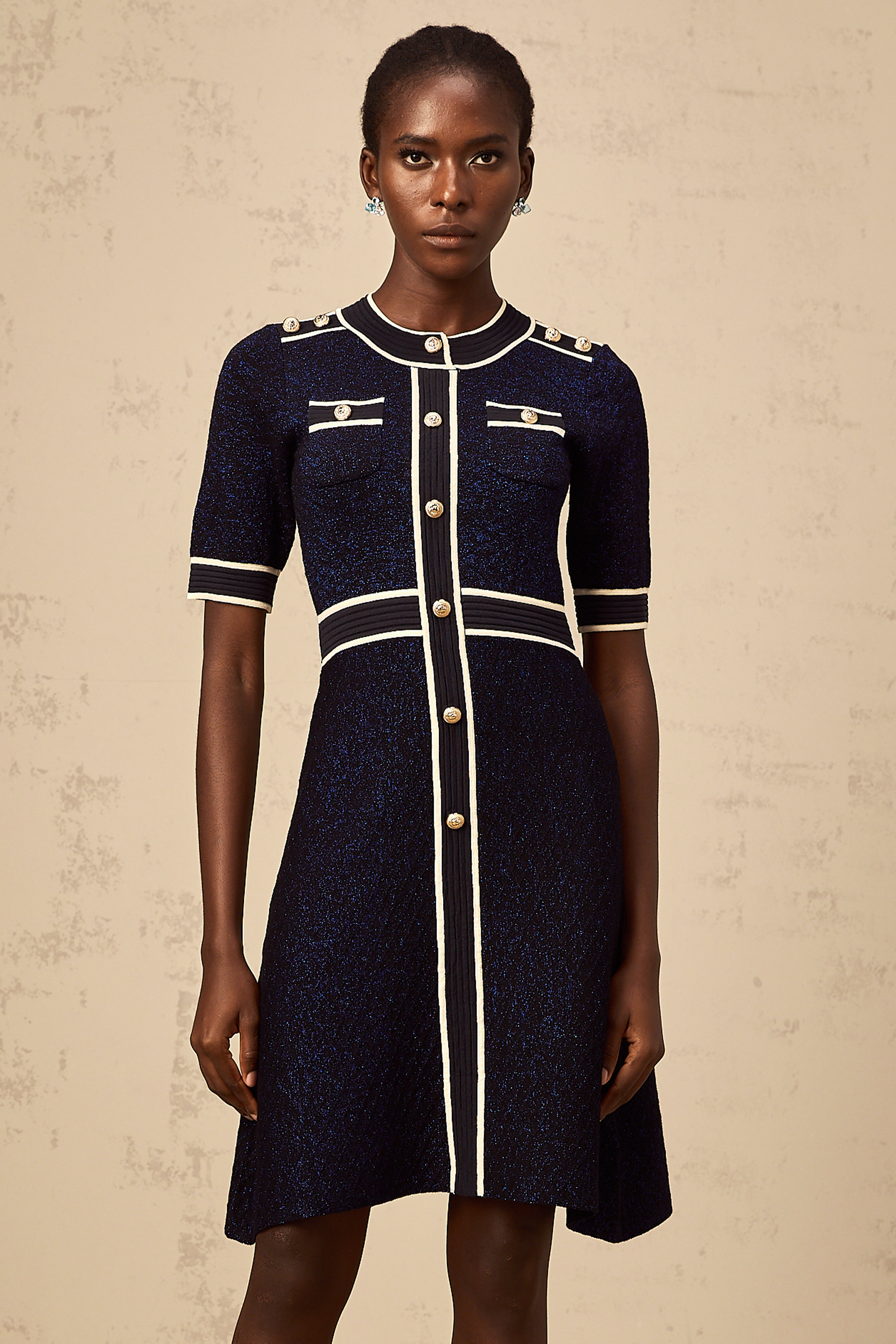 Paulette navy-blue glitter knit mini dress