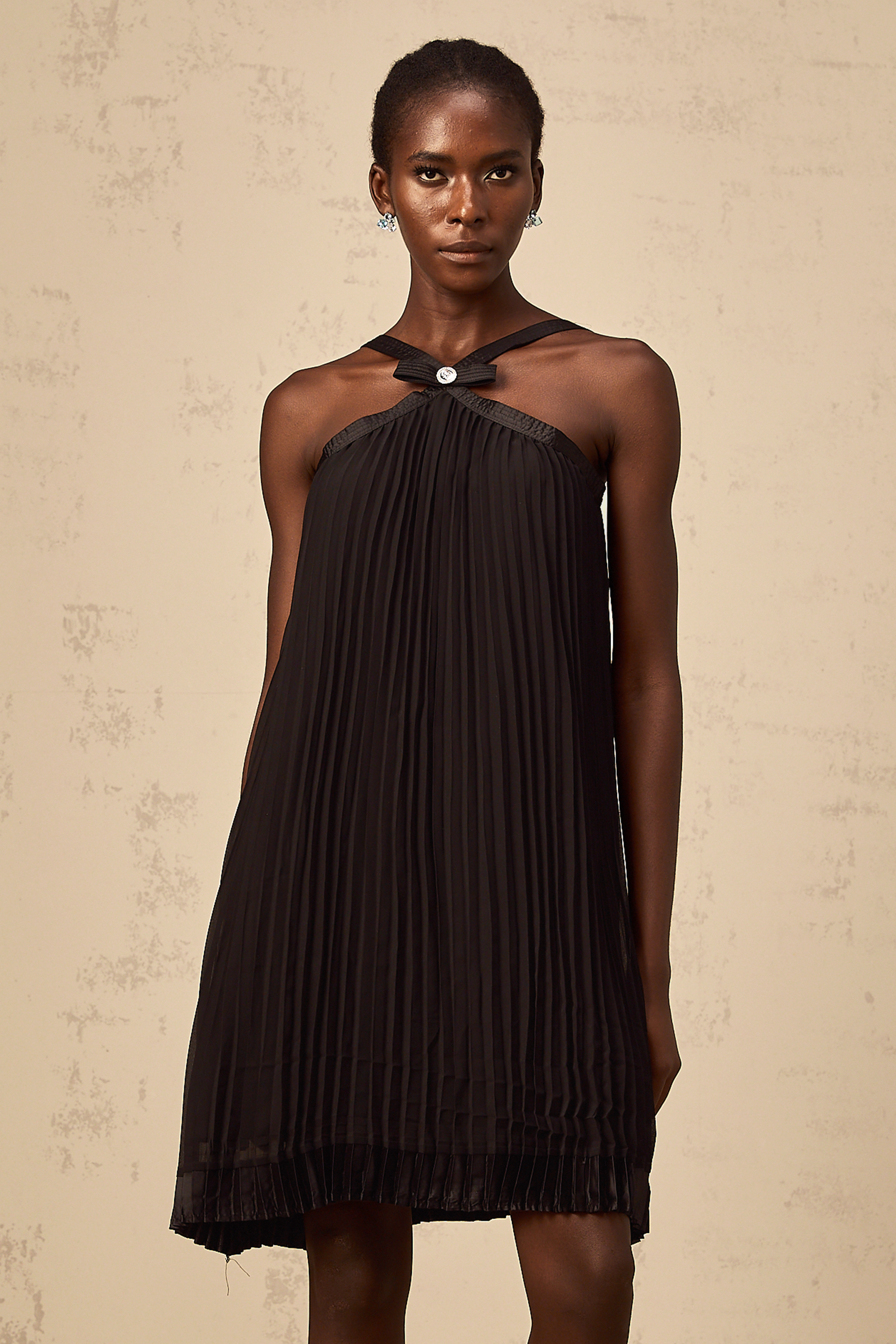 Zelda black bowknot pleated mini dress (Final Sale-US Only)