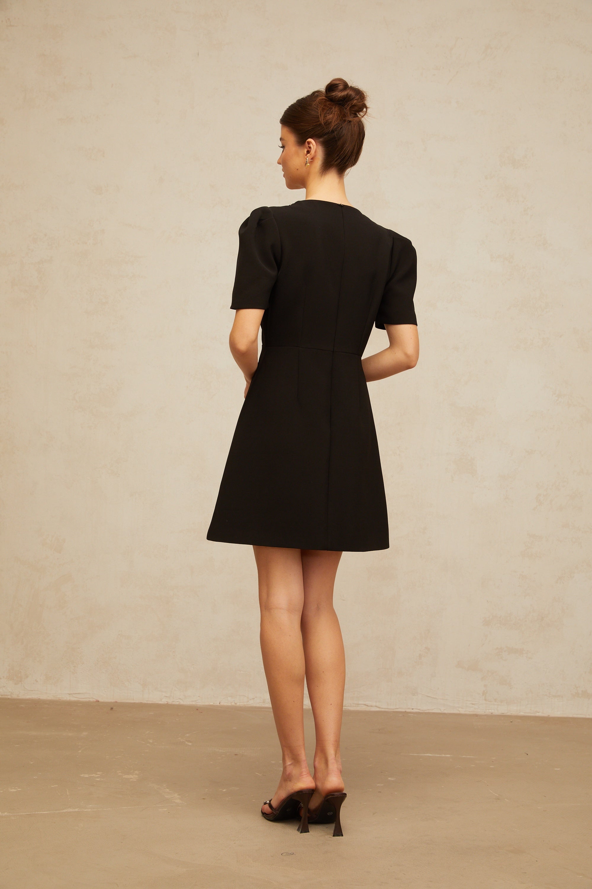 Léa black bow embellished mini dress