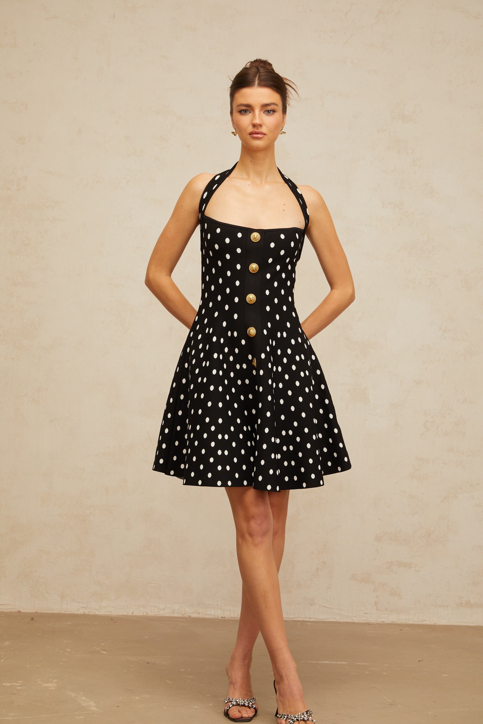 Sandrine black polka-dot knit mini dress