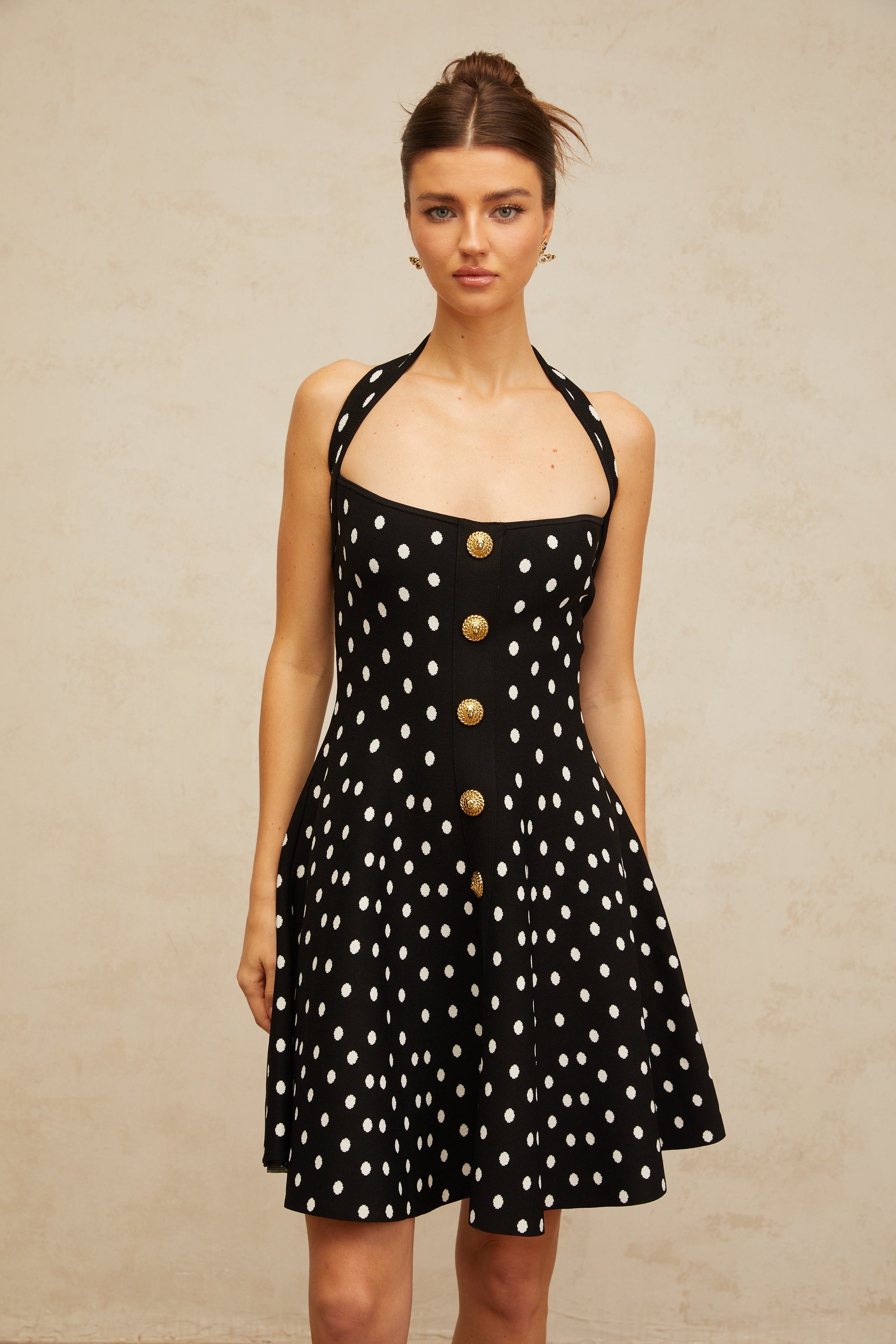 Sandrine black polka-dot knit mini dress