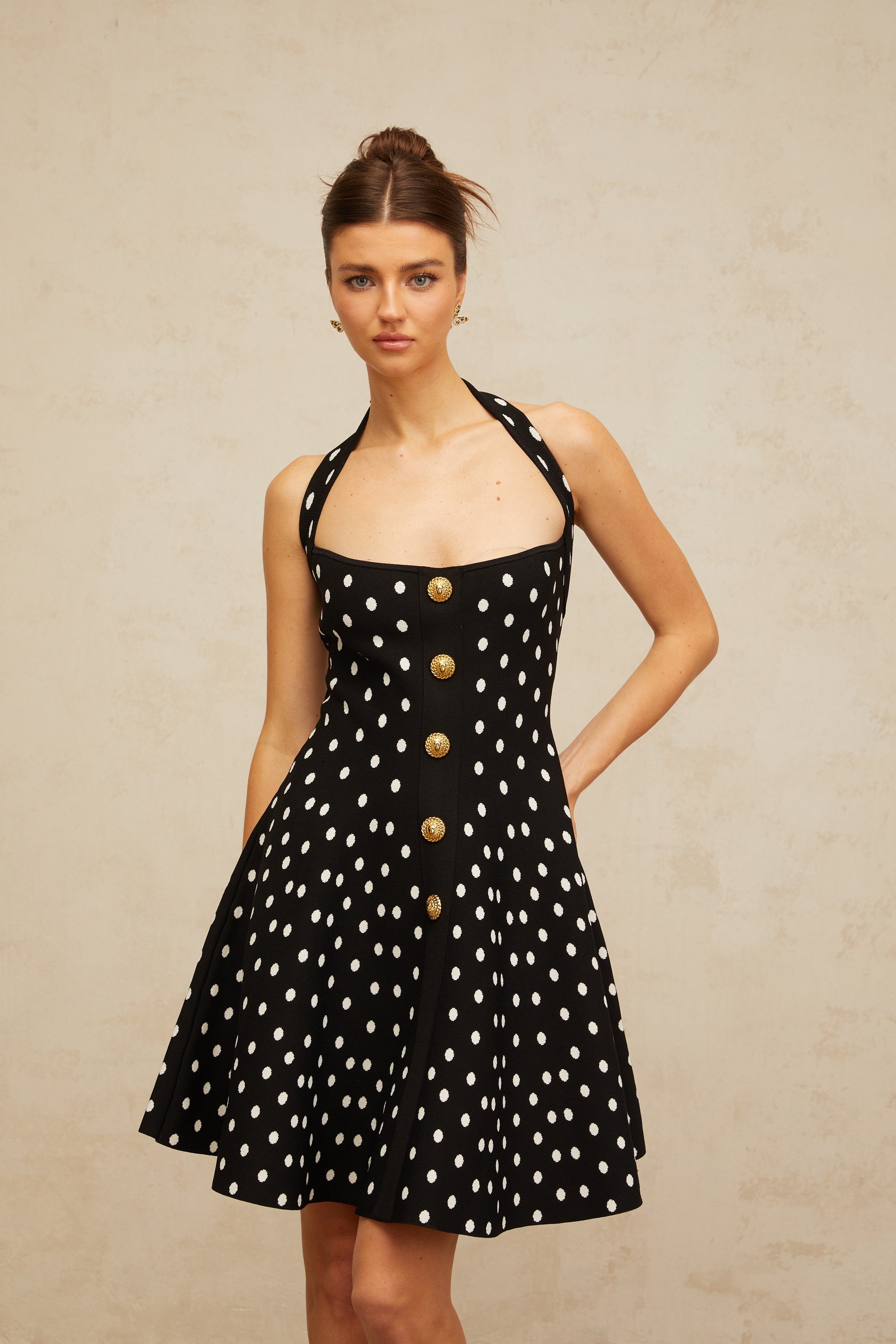 Sandrine black polka-dot knit mini dress