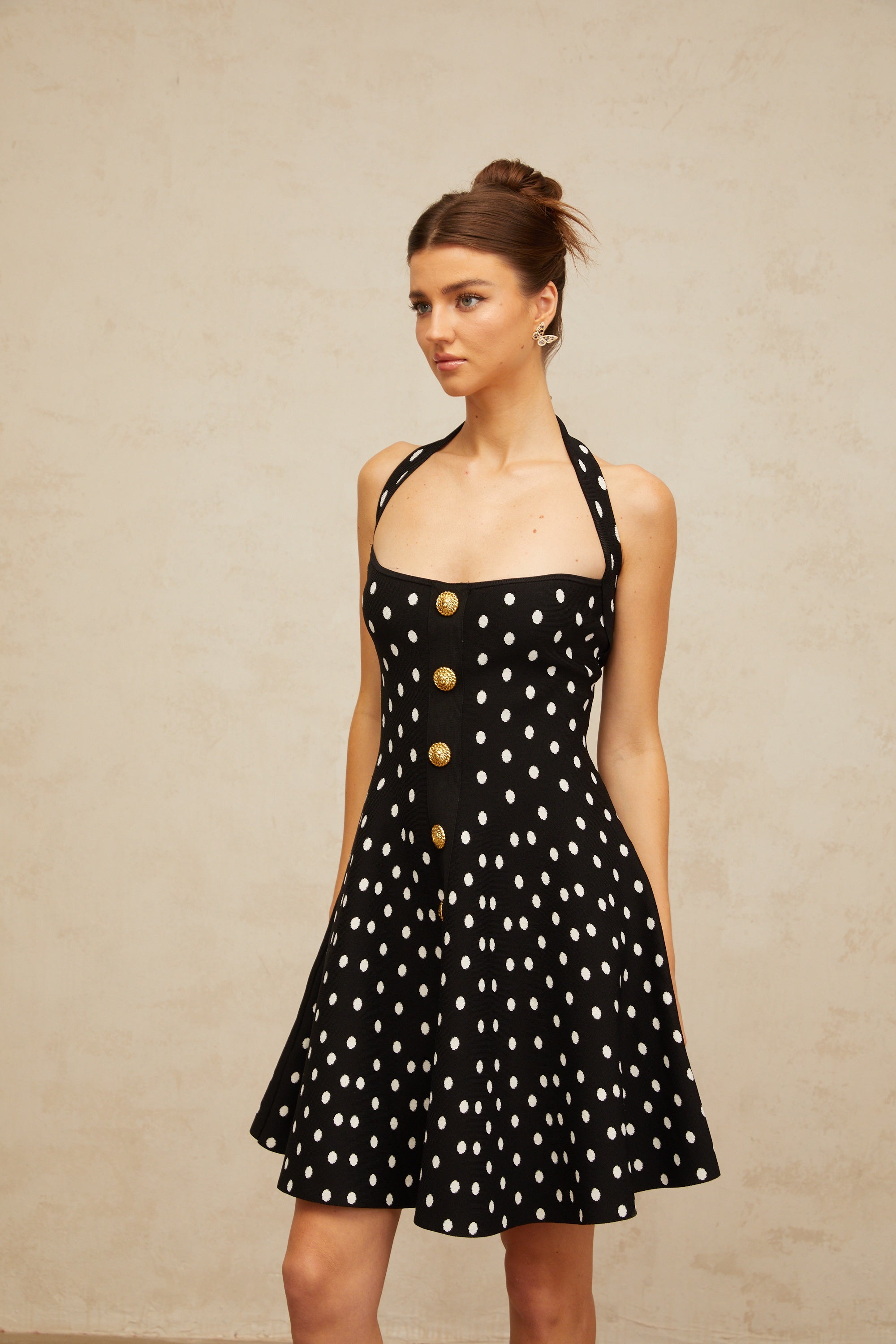 Sandrine black polka-dot knit mini dress