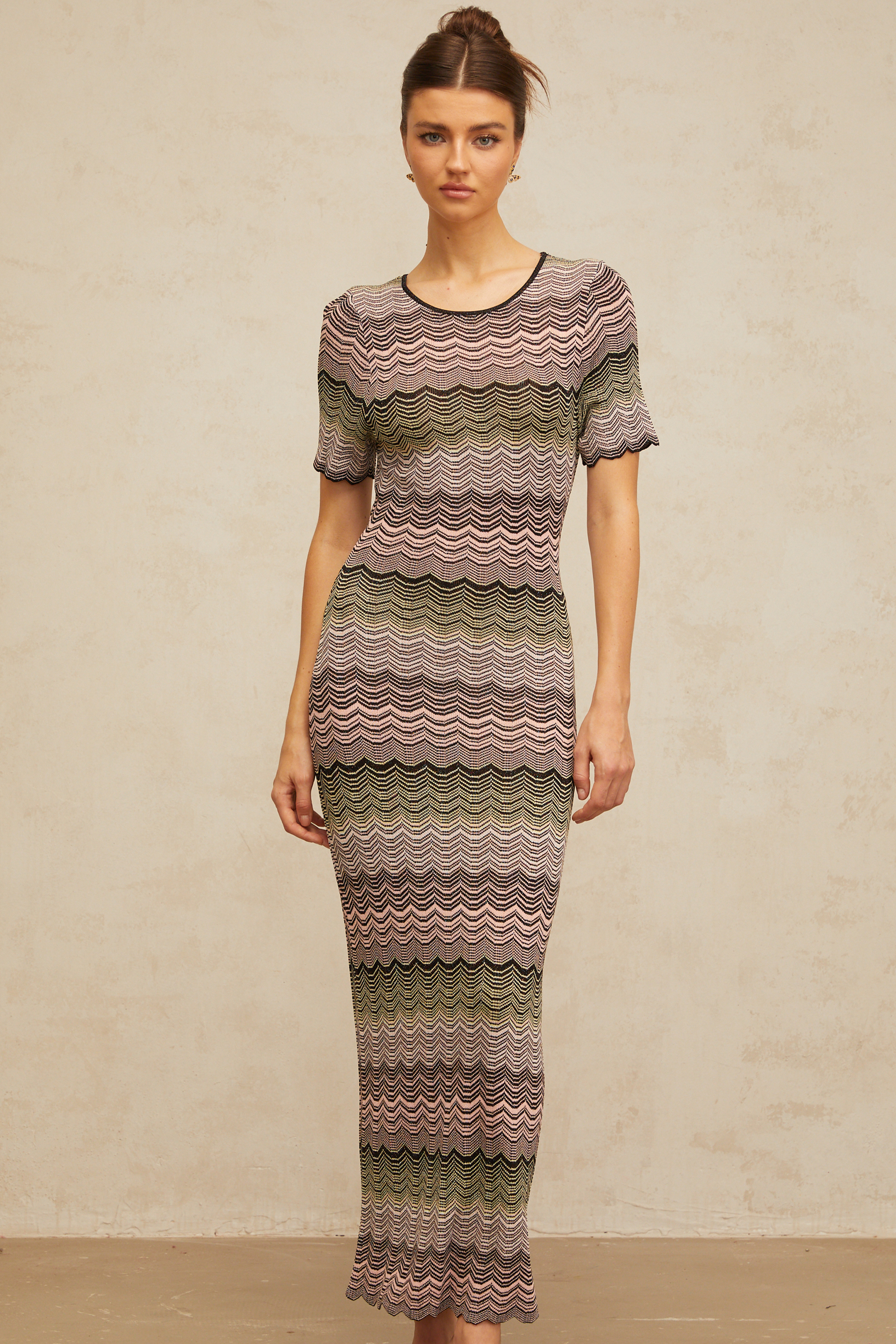 Louane pink wavy-crochet knit maxi dress