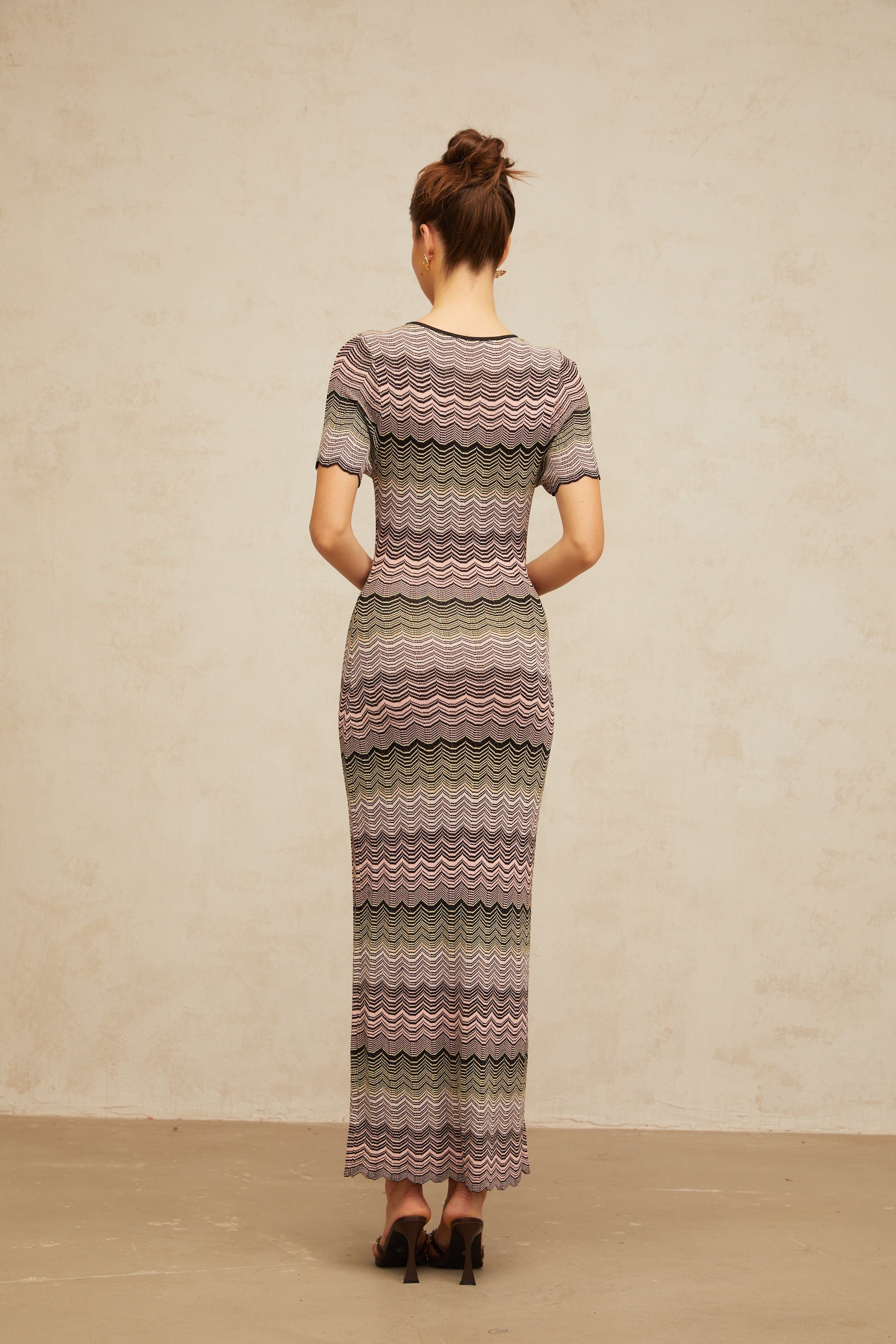 Louane pink wavy-crochet knit maxi dress