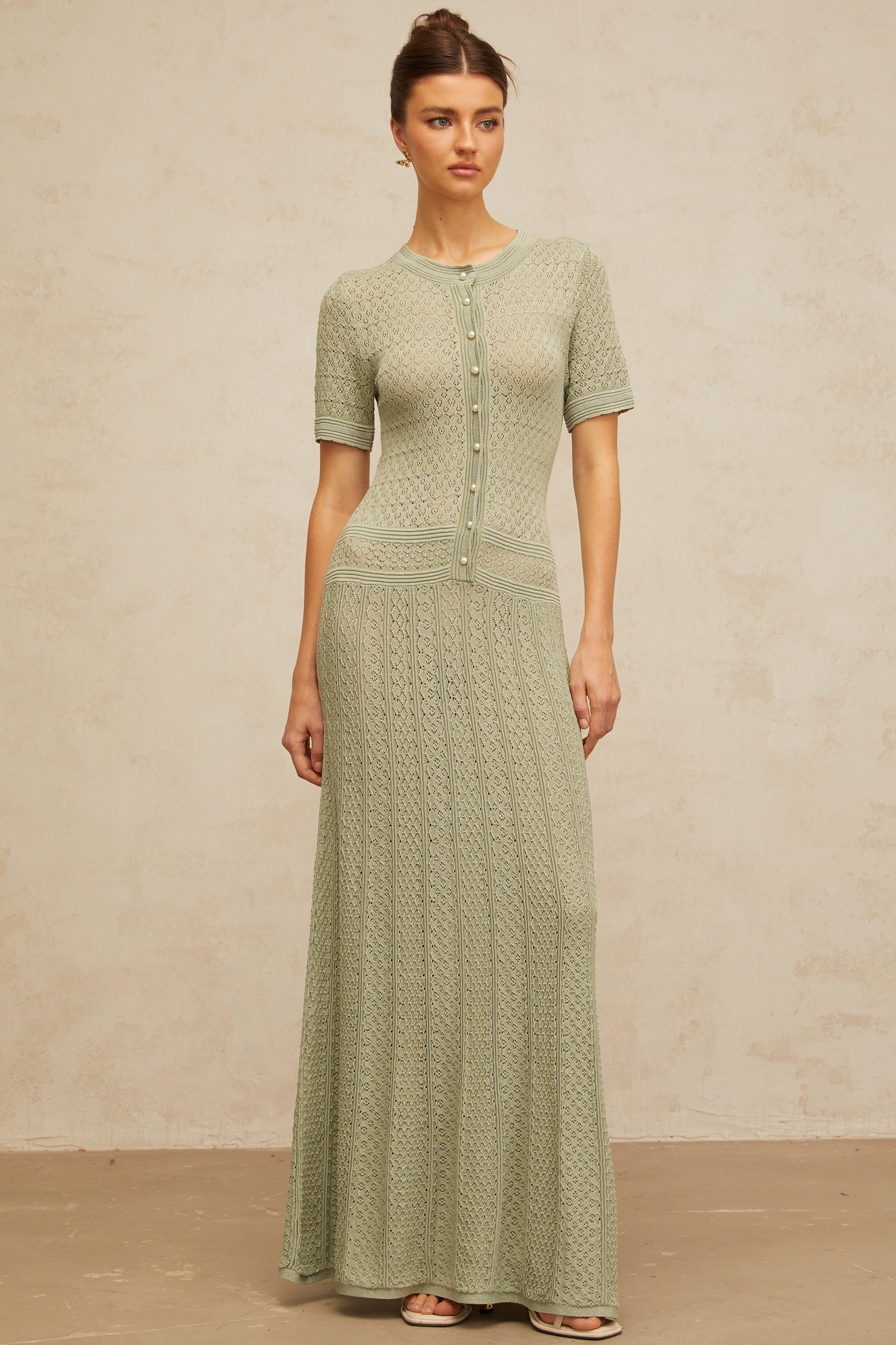 Siena green shirred crochet-knit maxi dress (Final Sale-US Only)