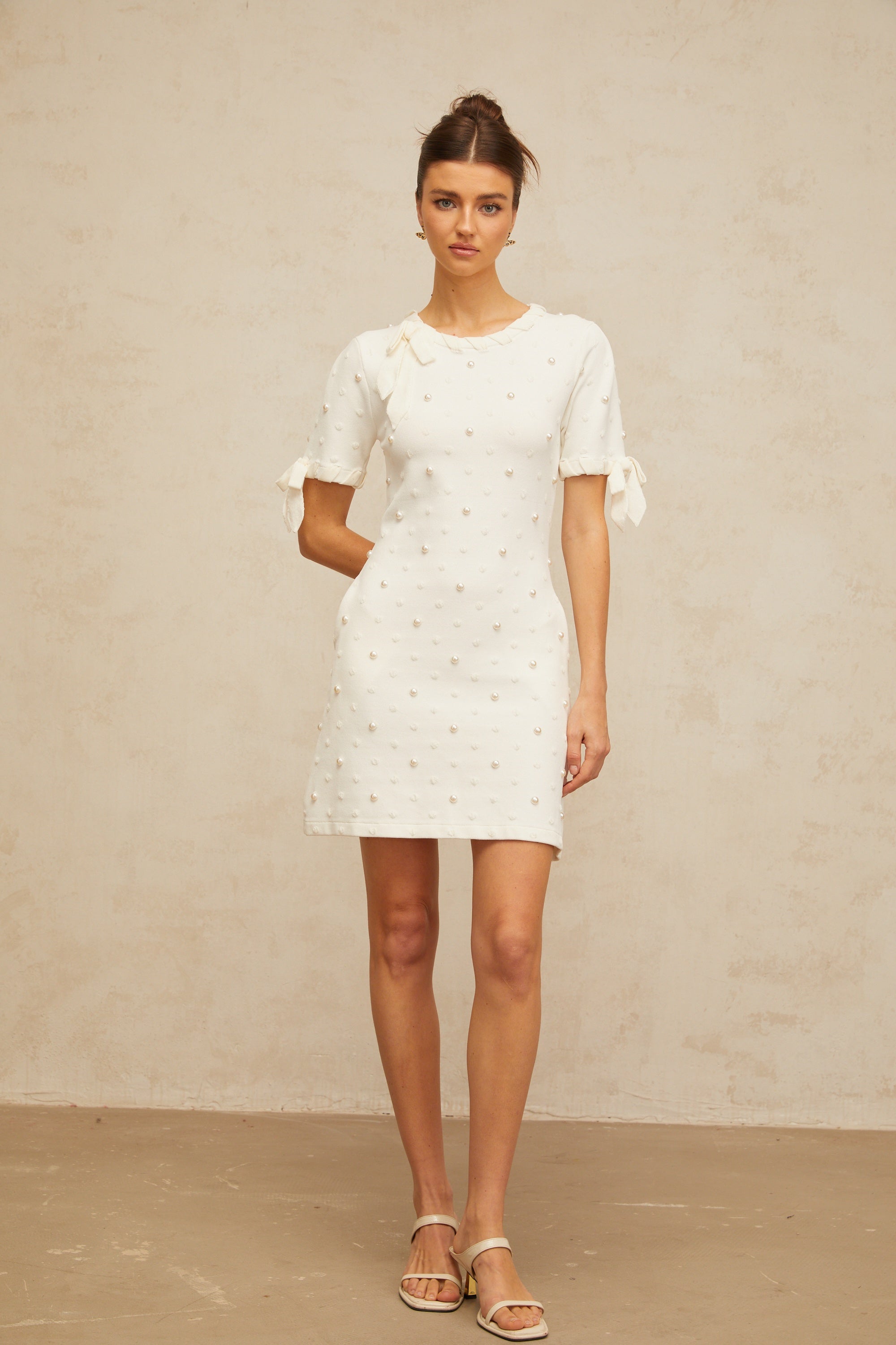 Prunelle white polka-dot heart knitted mini dress