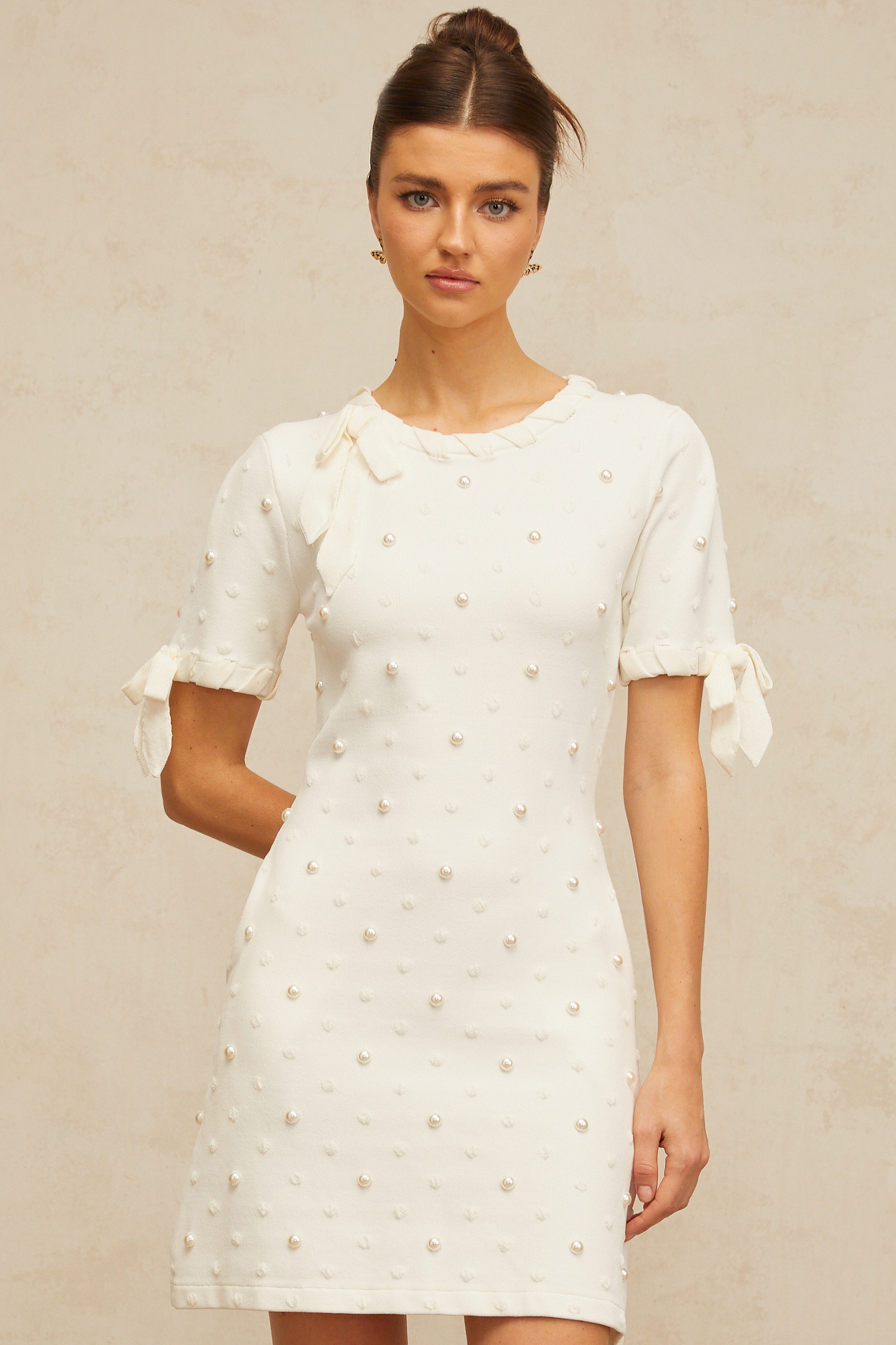 Prunelle white polka-dot heart knitted mini dress