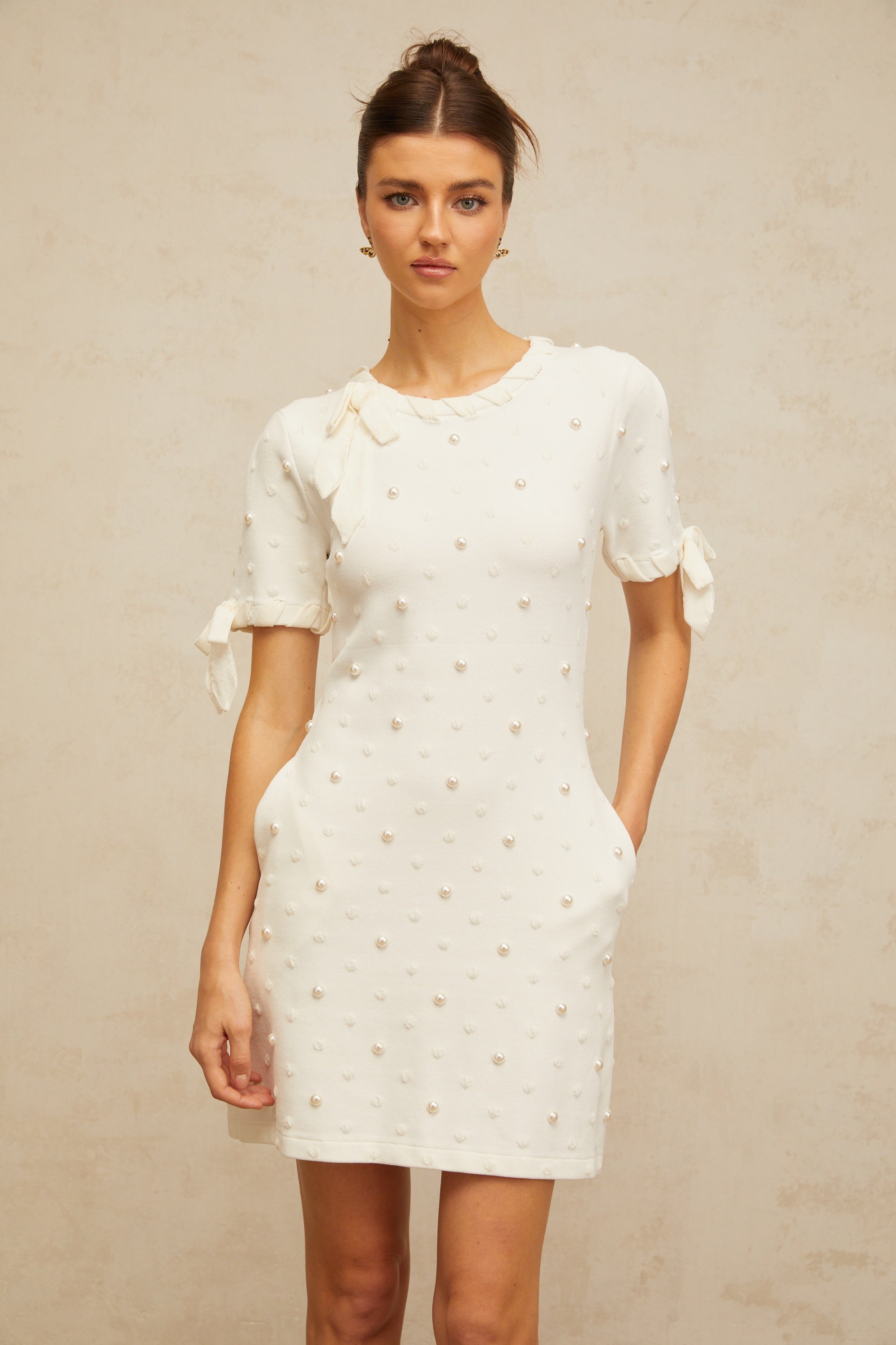 Prunelle white polka-dot heart knitted mini dress