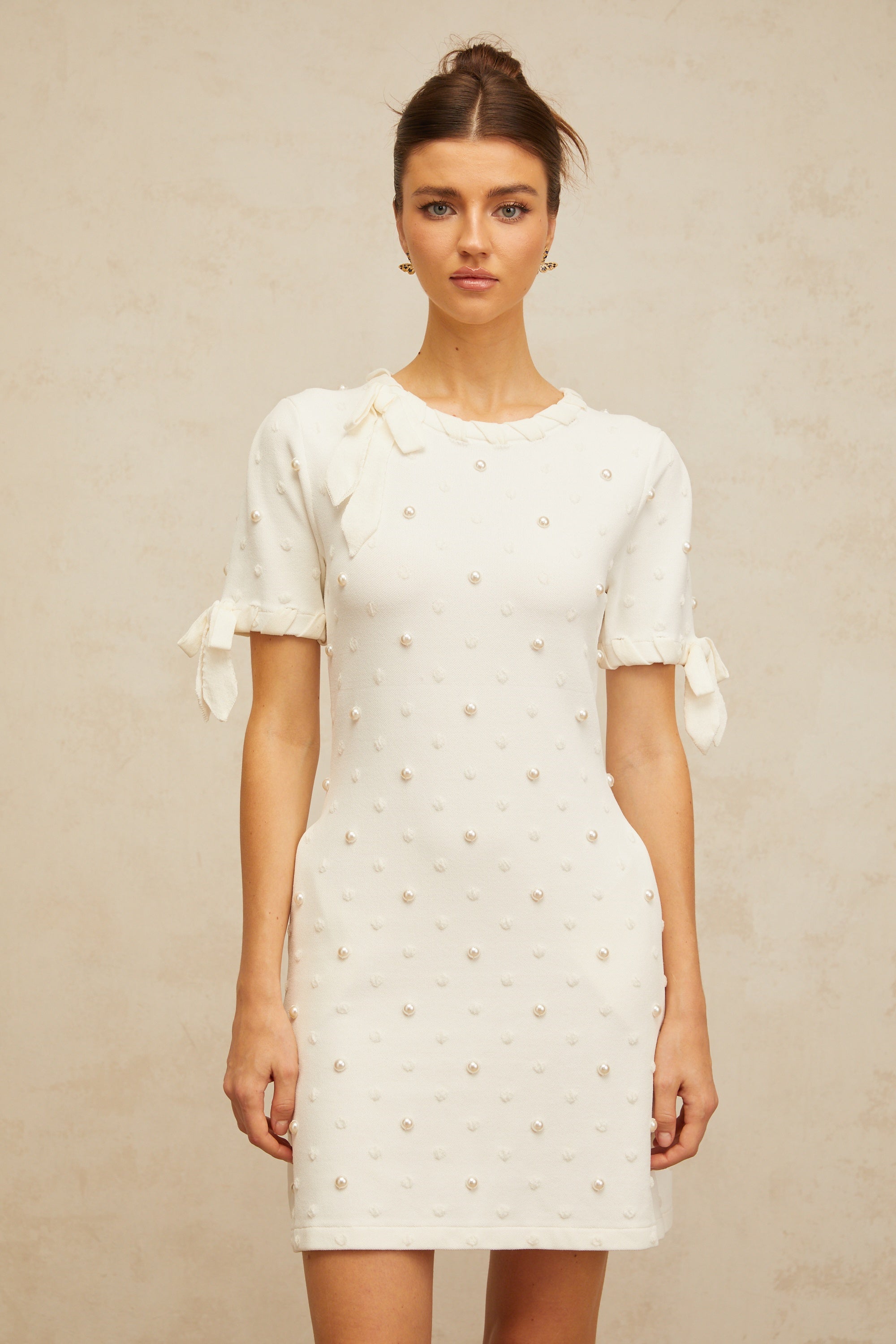 Prunelle white polka-dot heart knitted mini dress