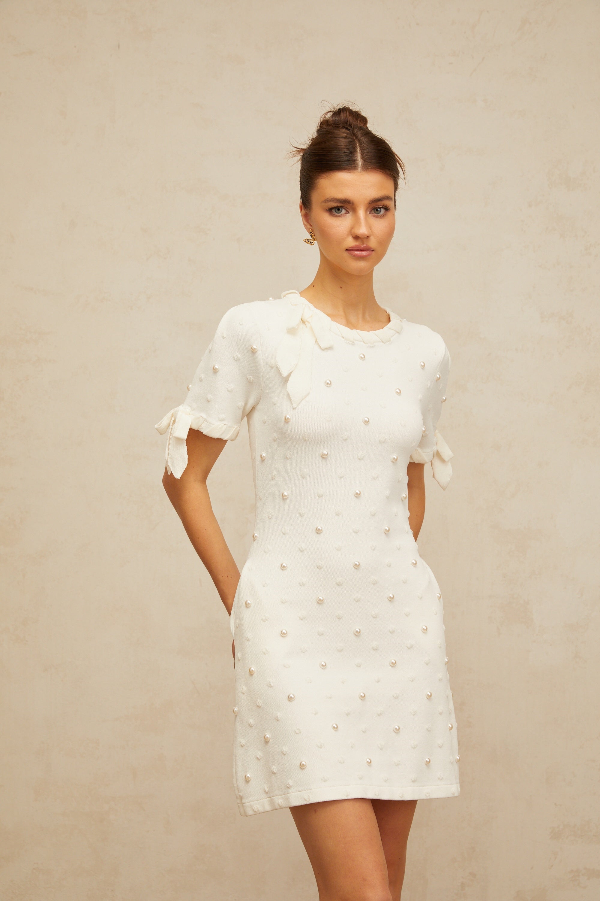 Prunelle white polka-dot heart knitted mini dress