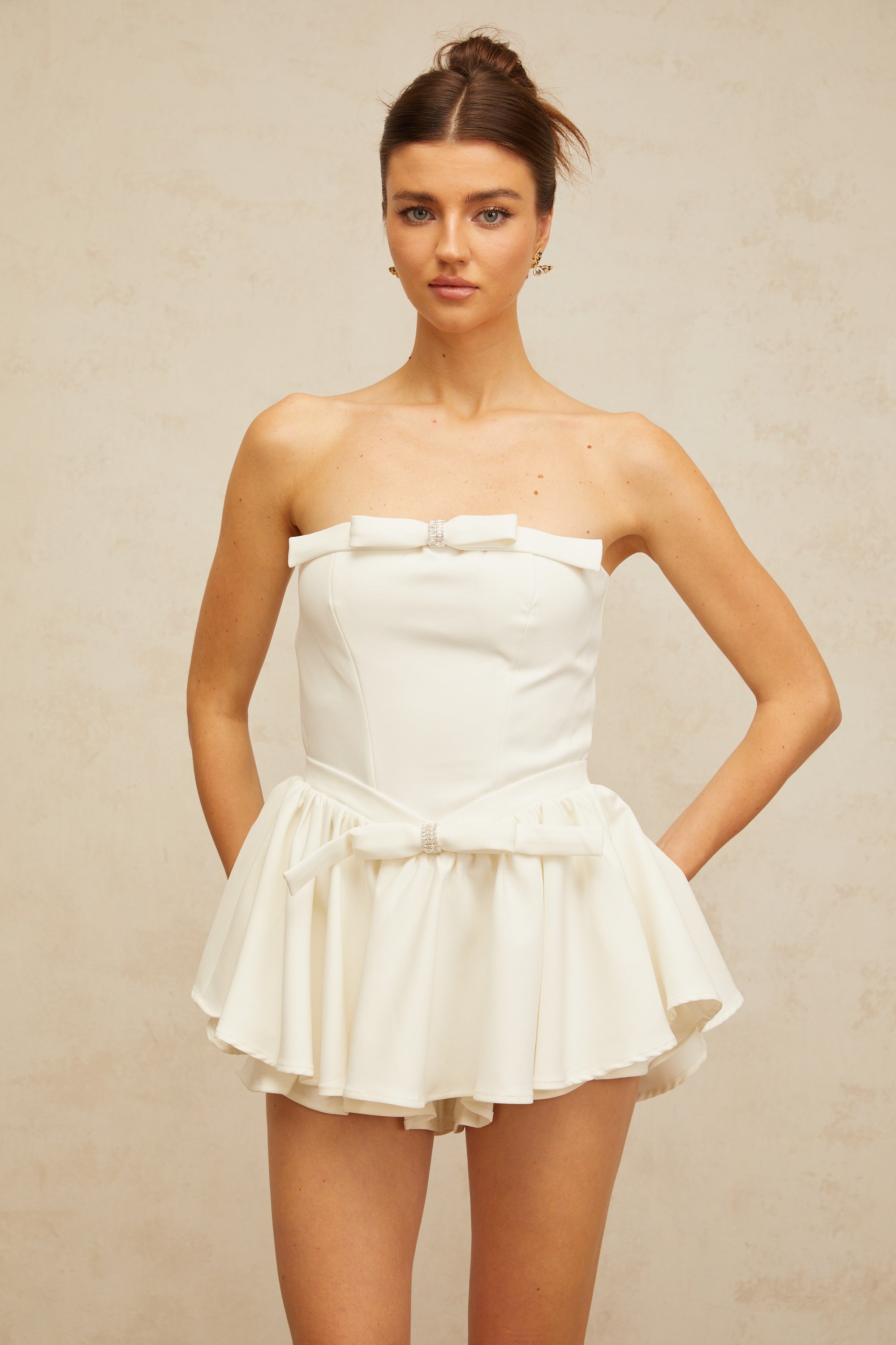 Ariel white bowknot corset mini dress