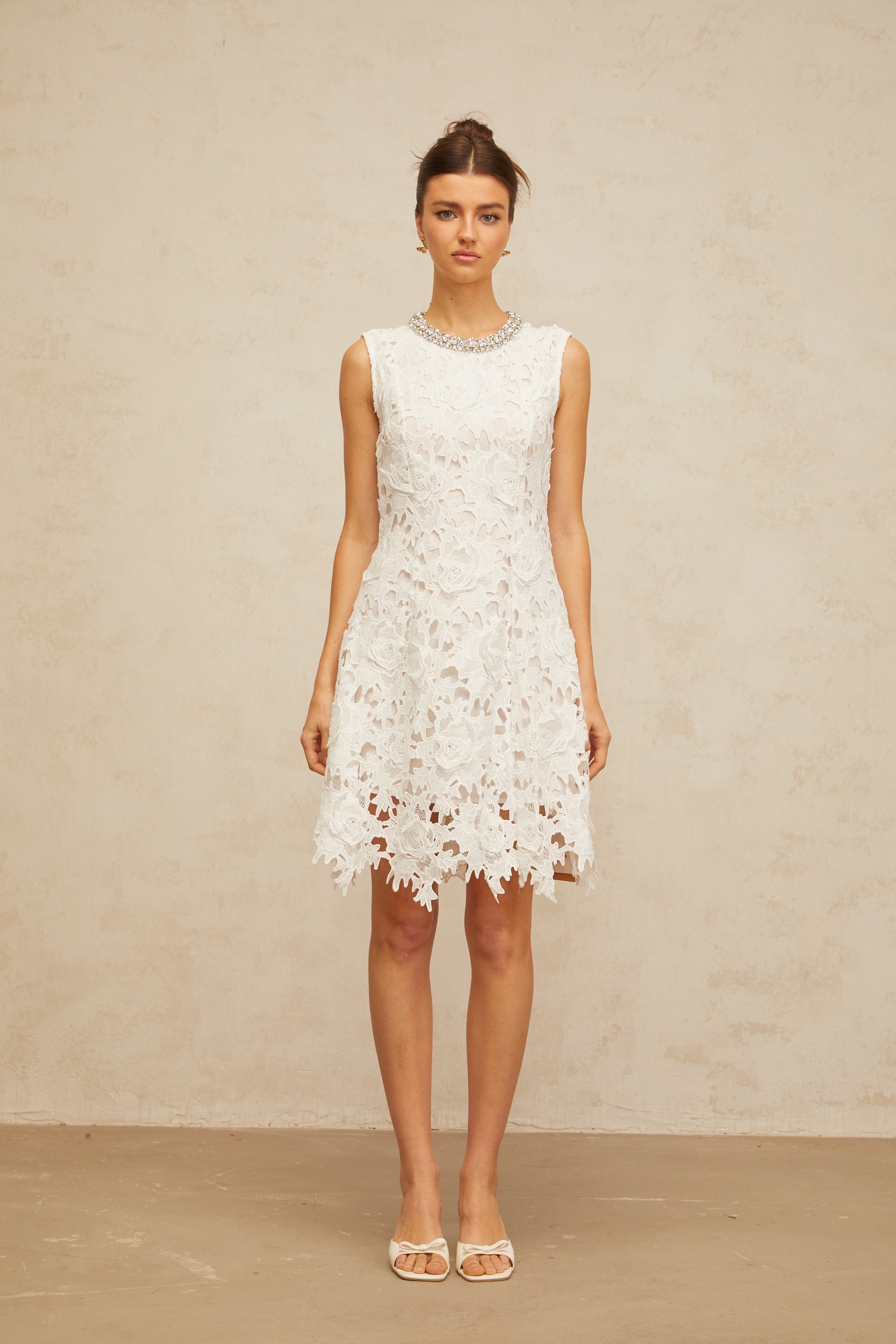 Nolwenn white embellished corded-lace mini dress