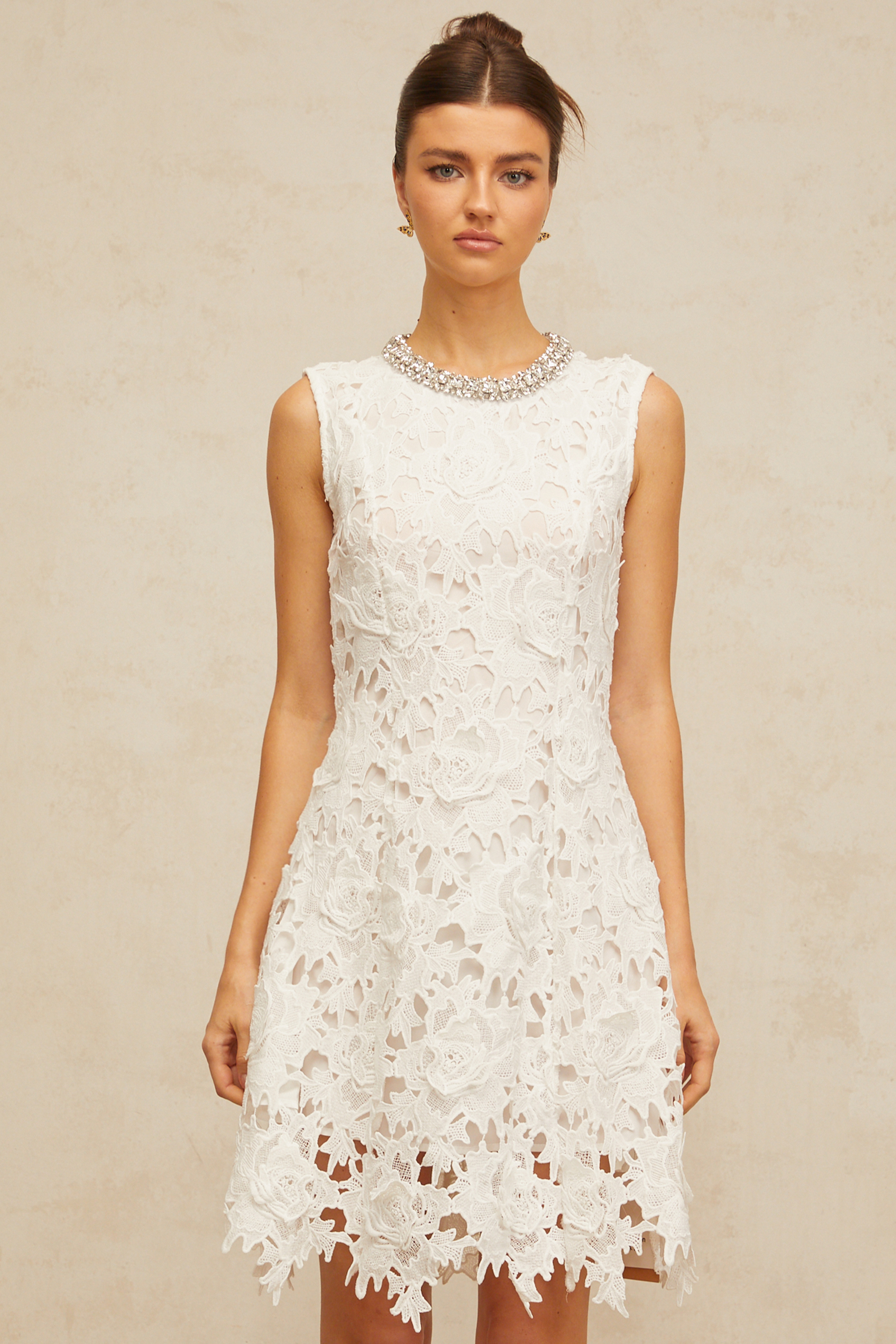 Nolwenn white embellished corded-lace mini dress