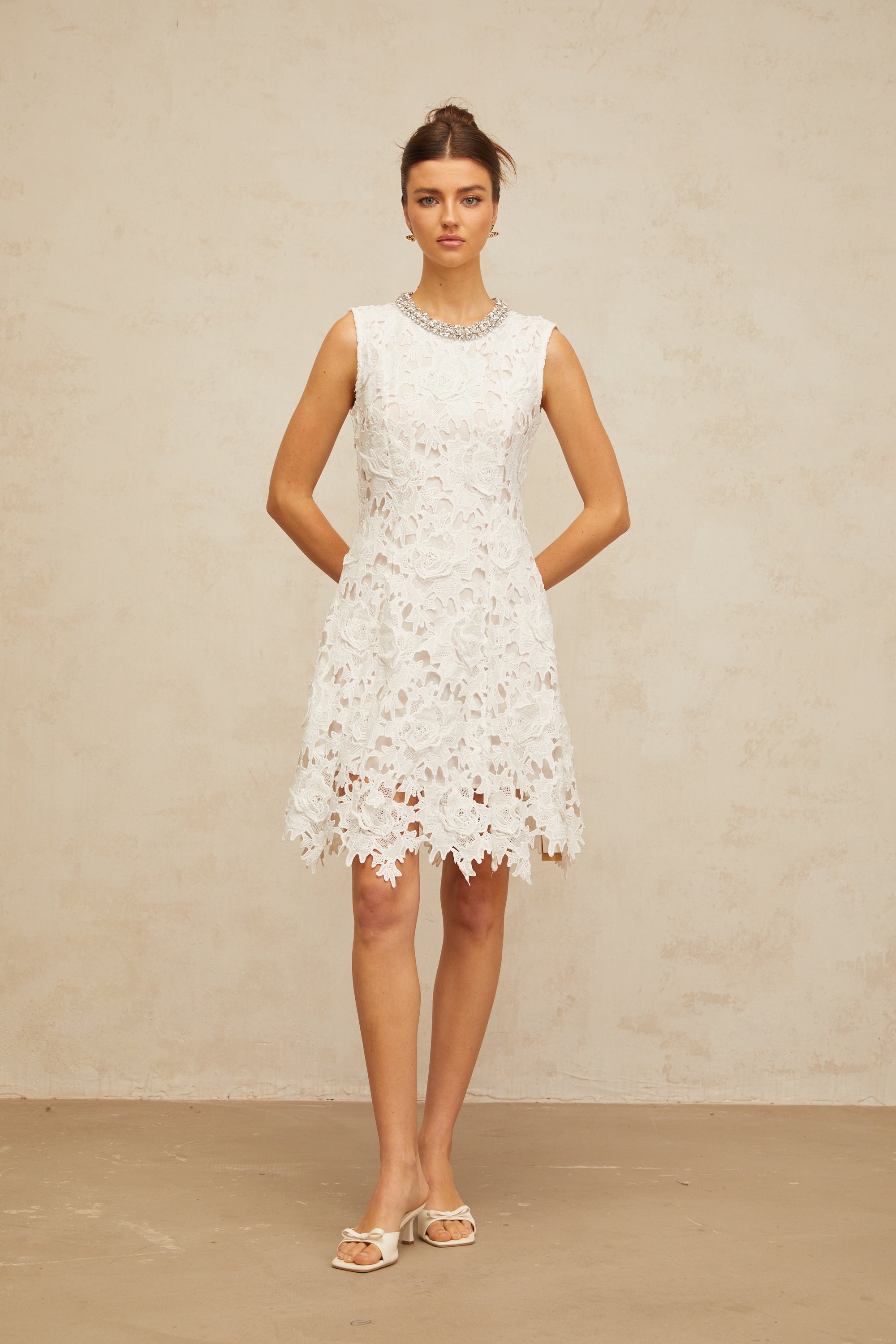 Nolwenn white embellished corded-lace mini dress