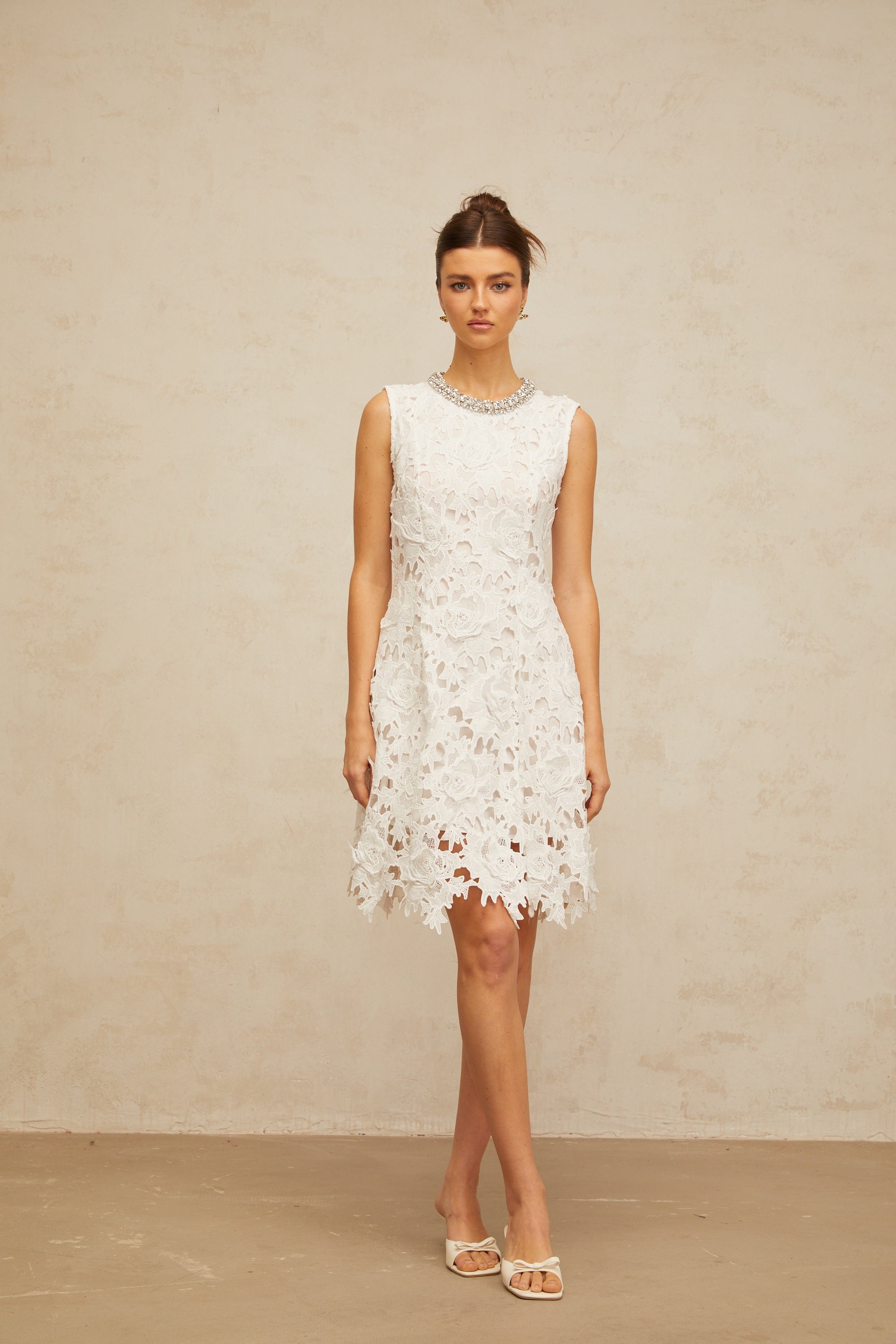 Nolwenn white embellished corded-lace mini dress