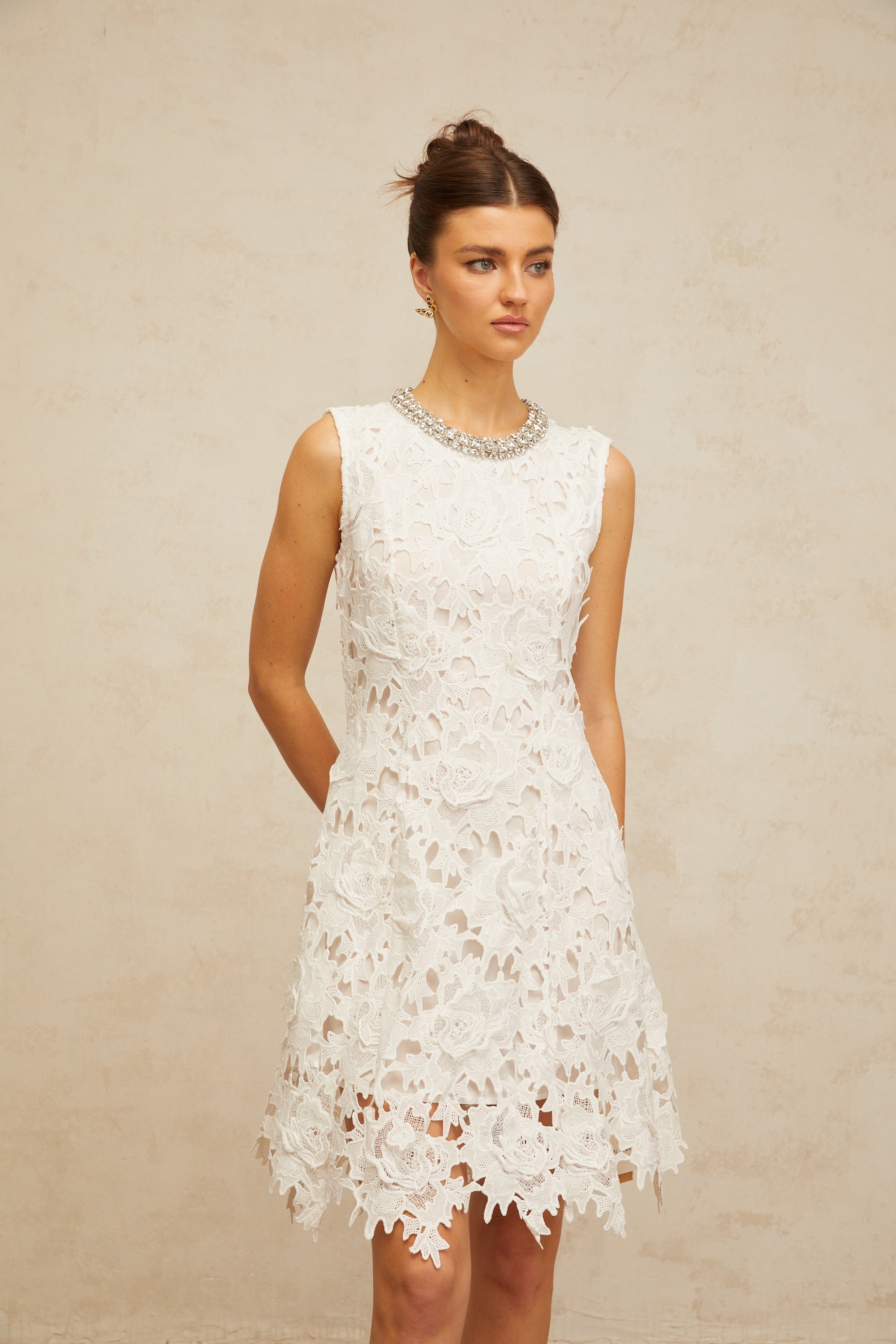 Nolwenn white embellished corded-lace mini dress