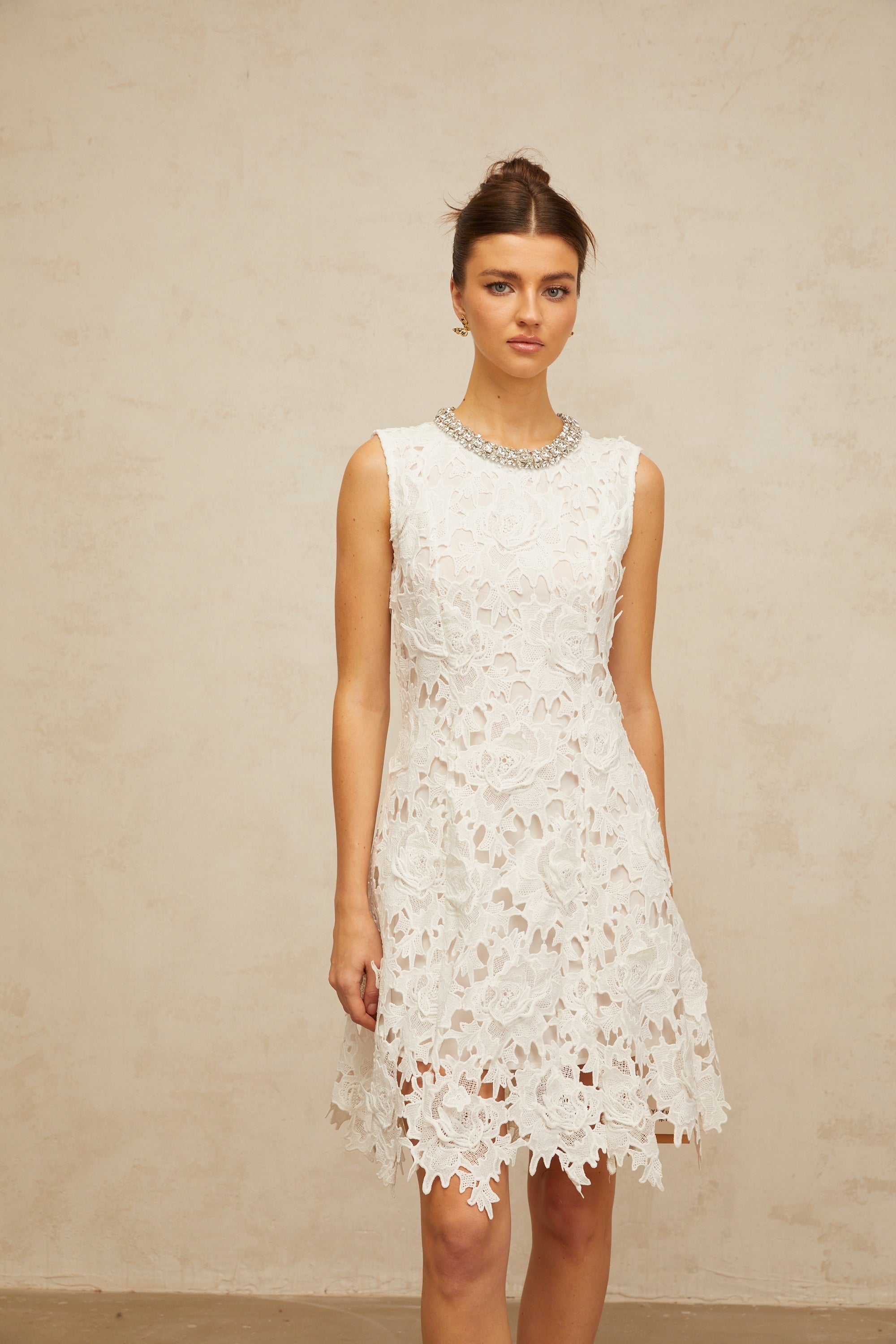 Nolwenn white embellished corded-lace mini dress