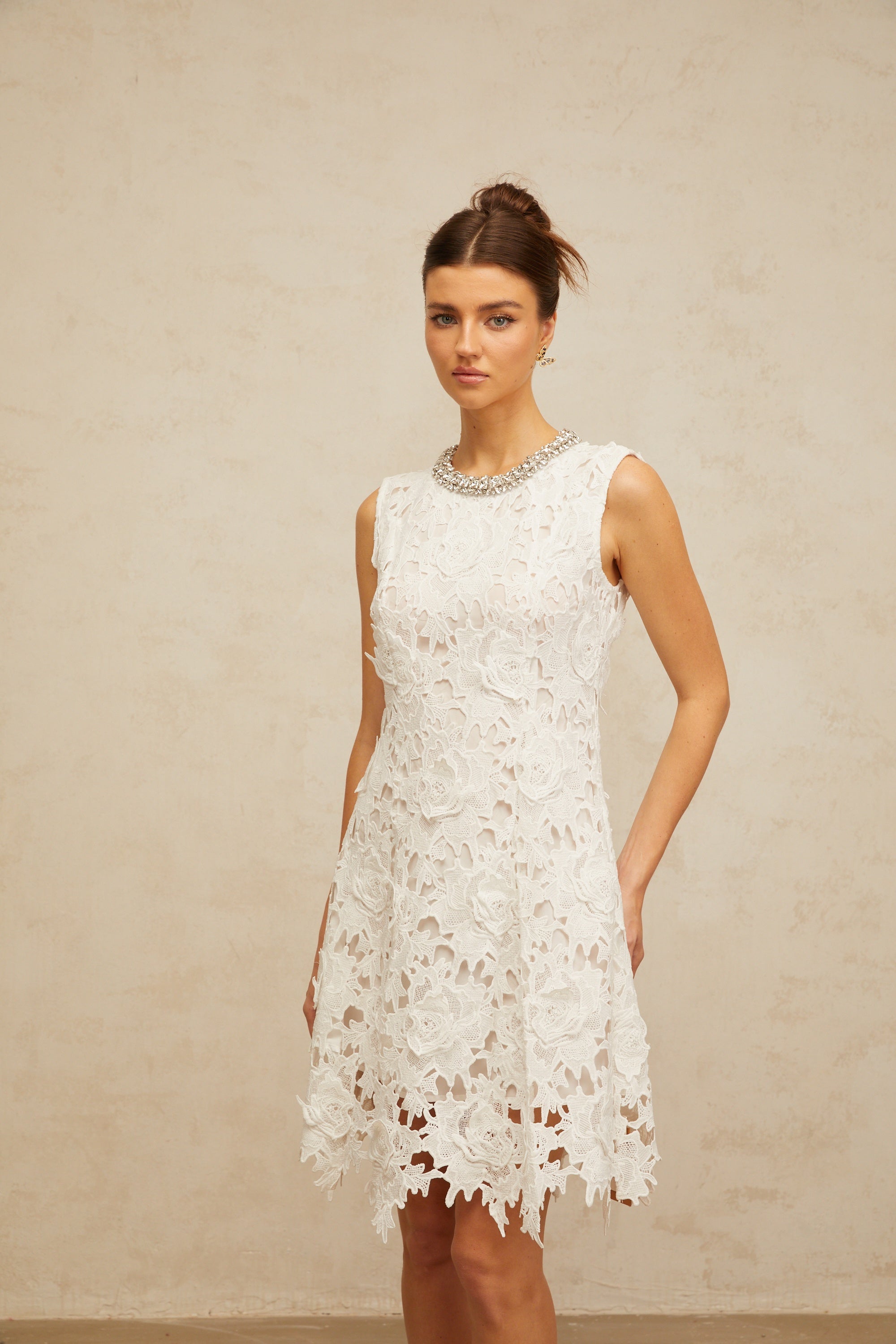 Nolwenn white embellished corded-lace mini dress