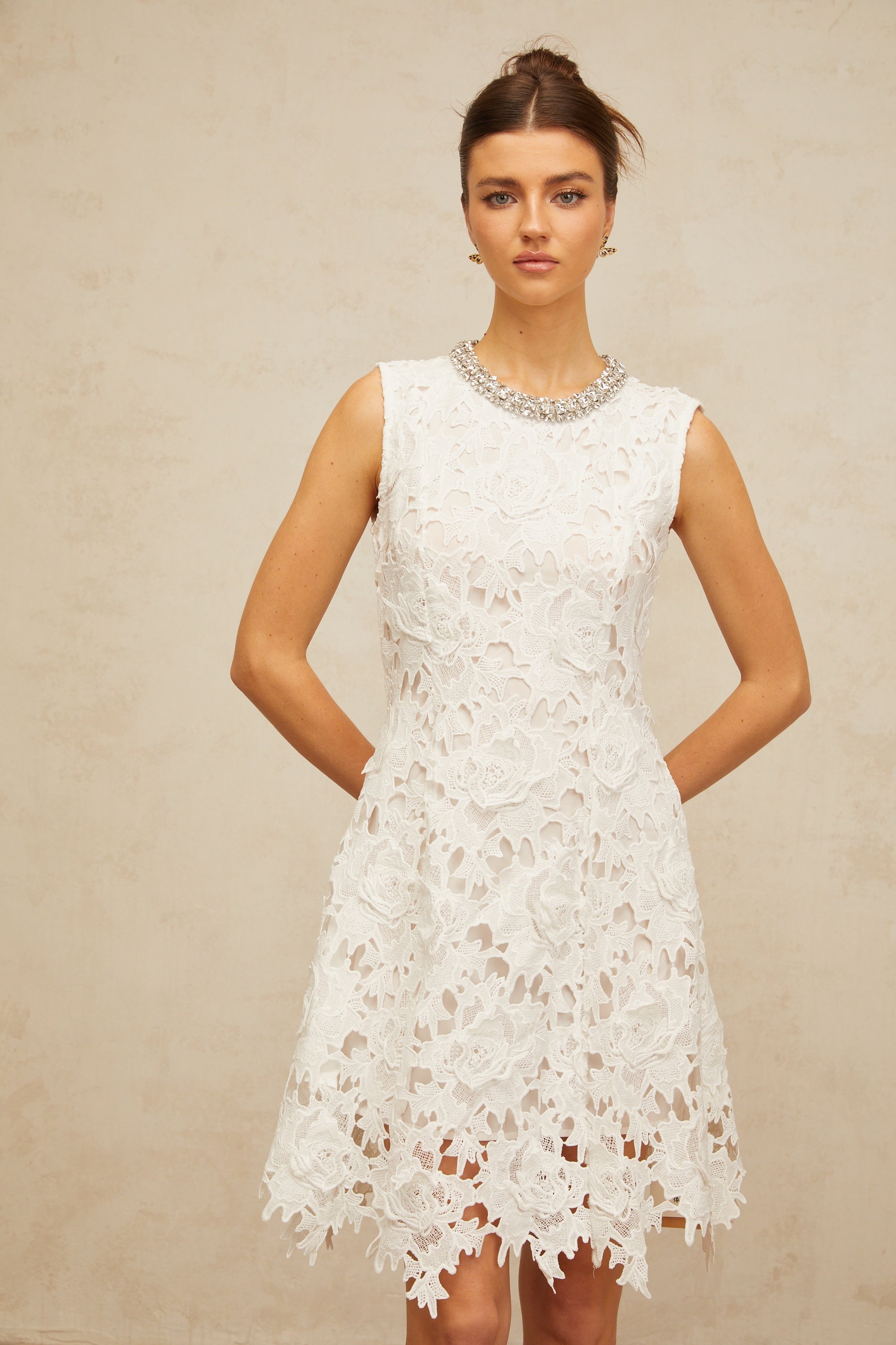 Nolwenn white embellished corded-lace mini dress