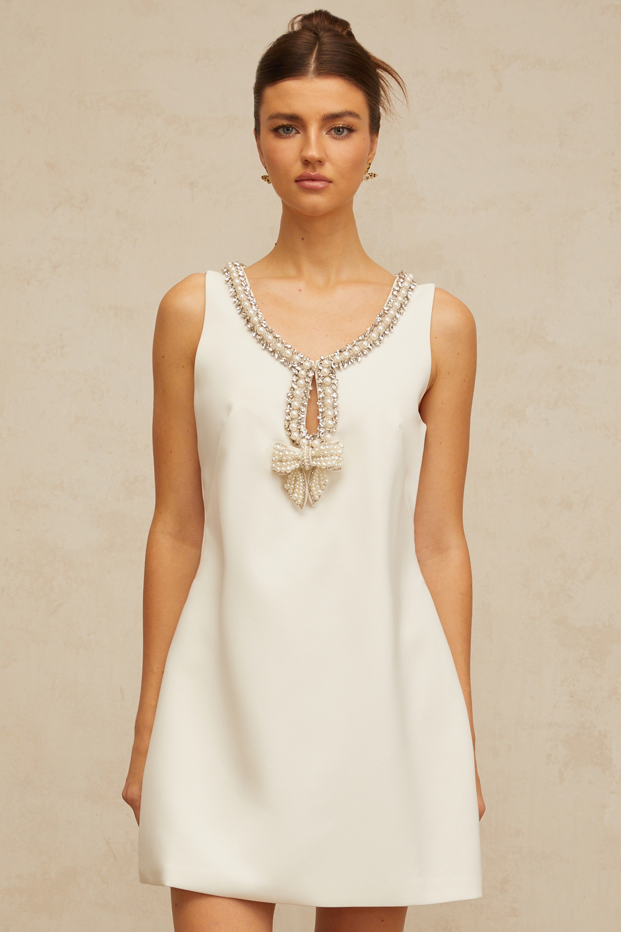 Clothilde white bowknot embellished mini dress