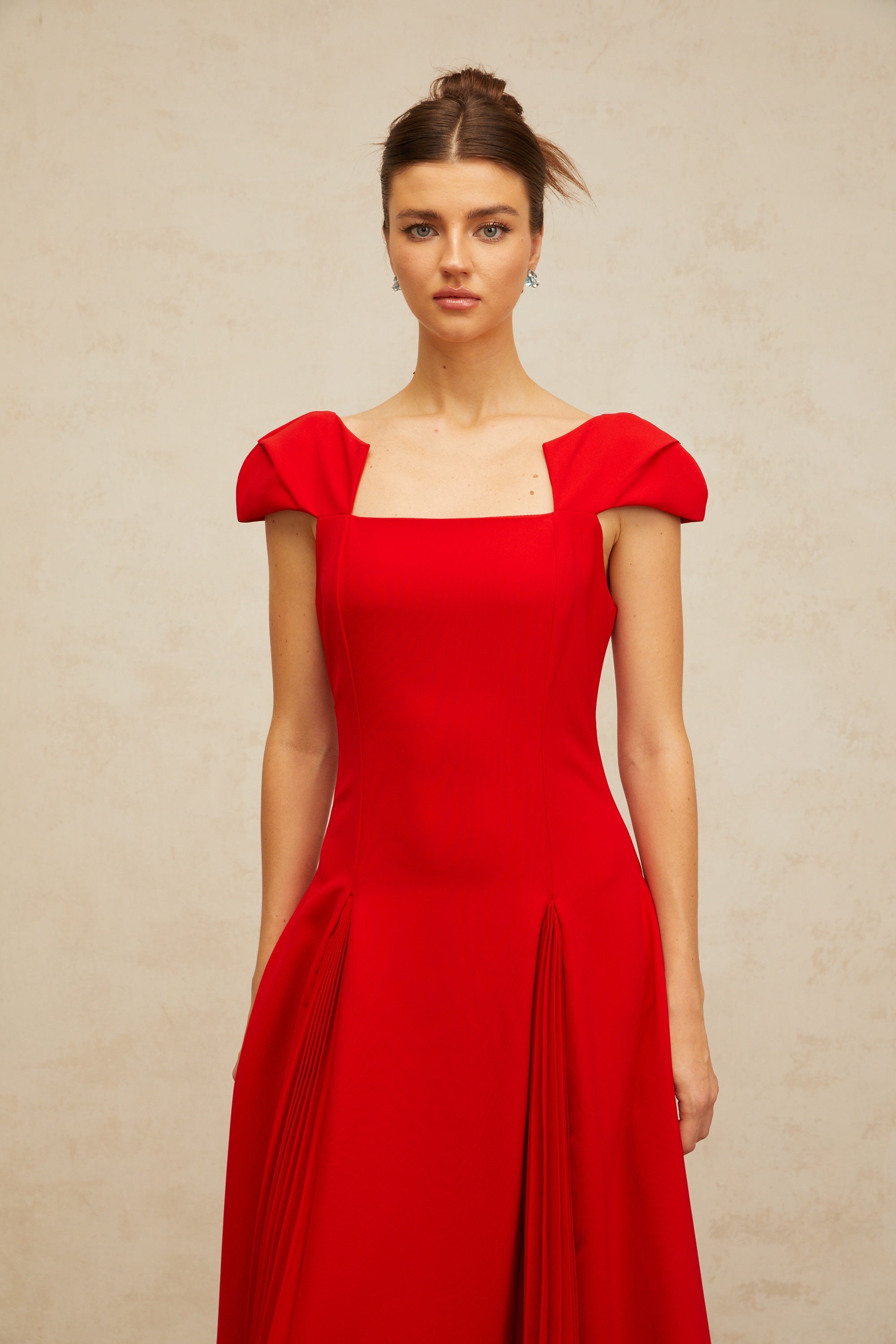Gervaise red pleated-detail flared midi dress