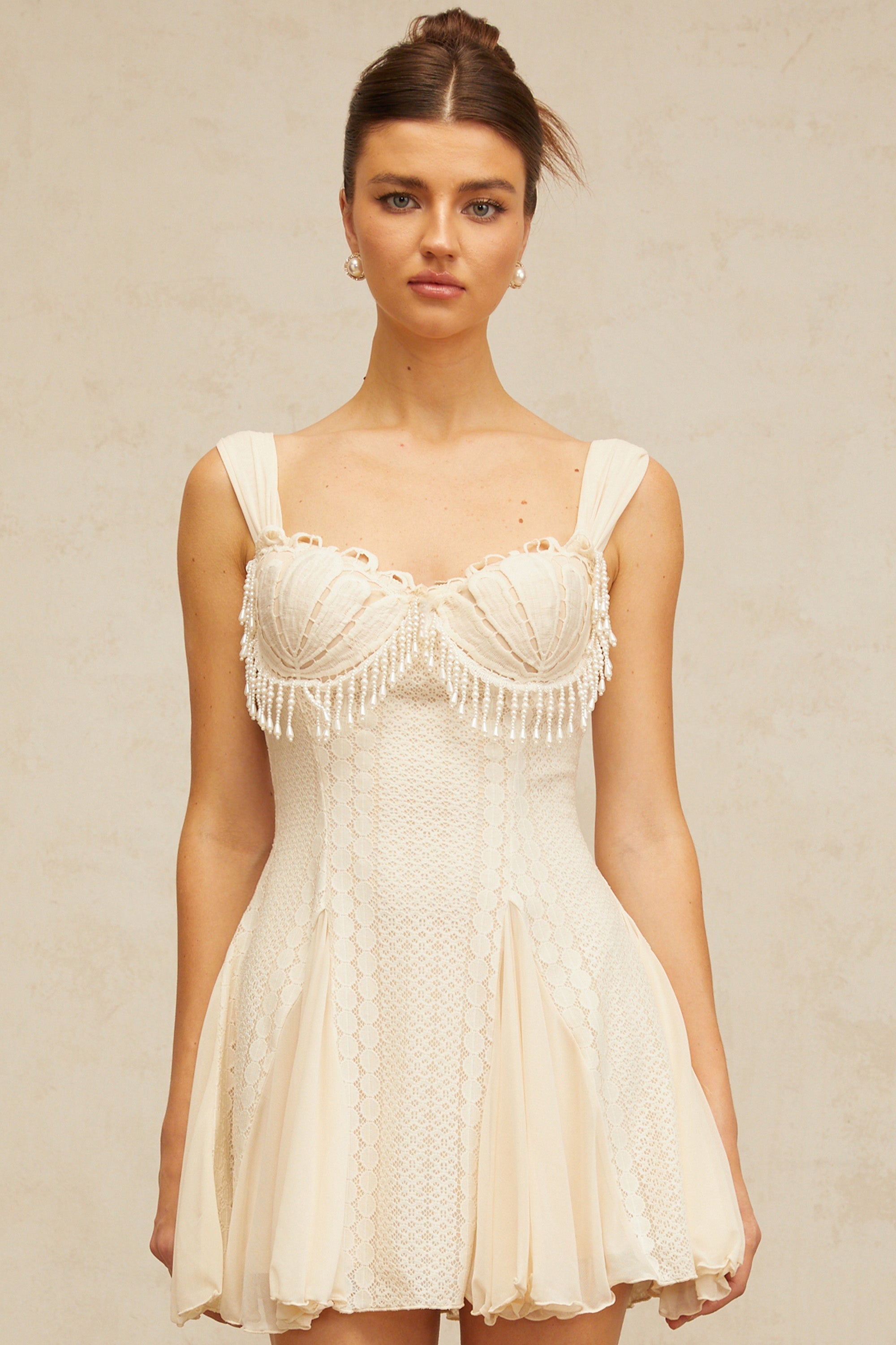 Calliopée cream-white embellished flared mini dress