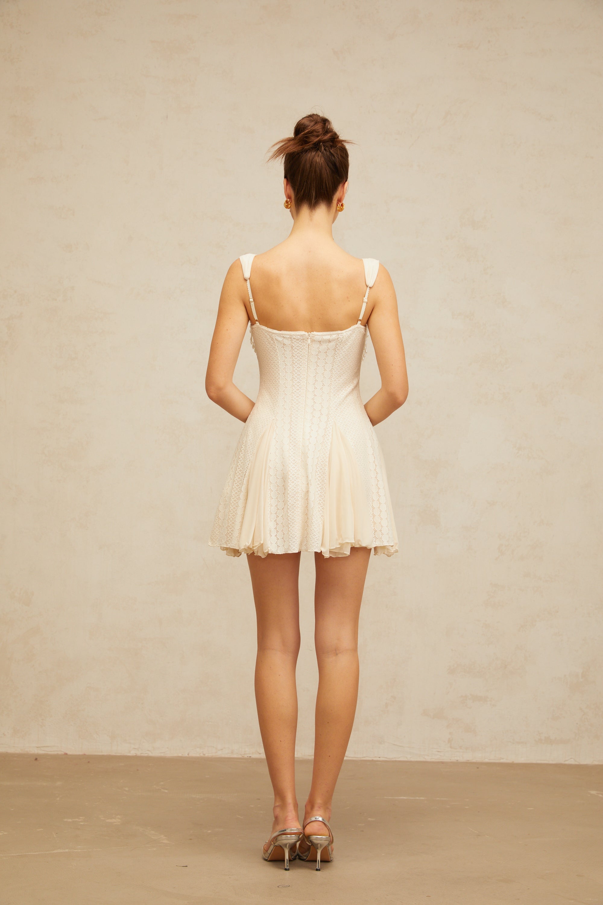 Calliopée cream-white embellished flared mini dress