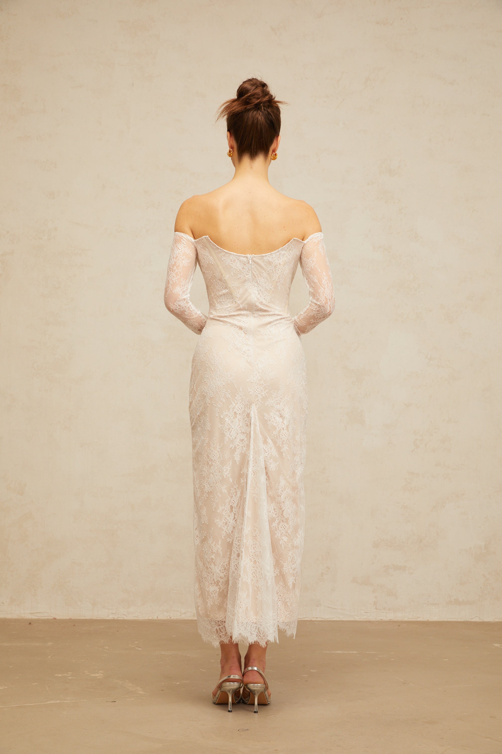 Énora white embellished floral-lace midi dress